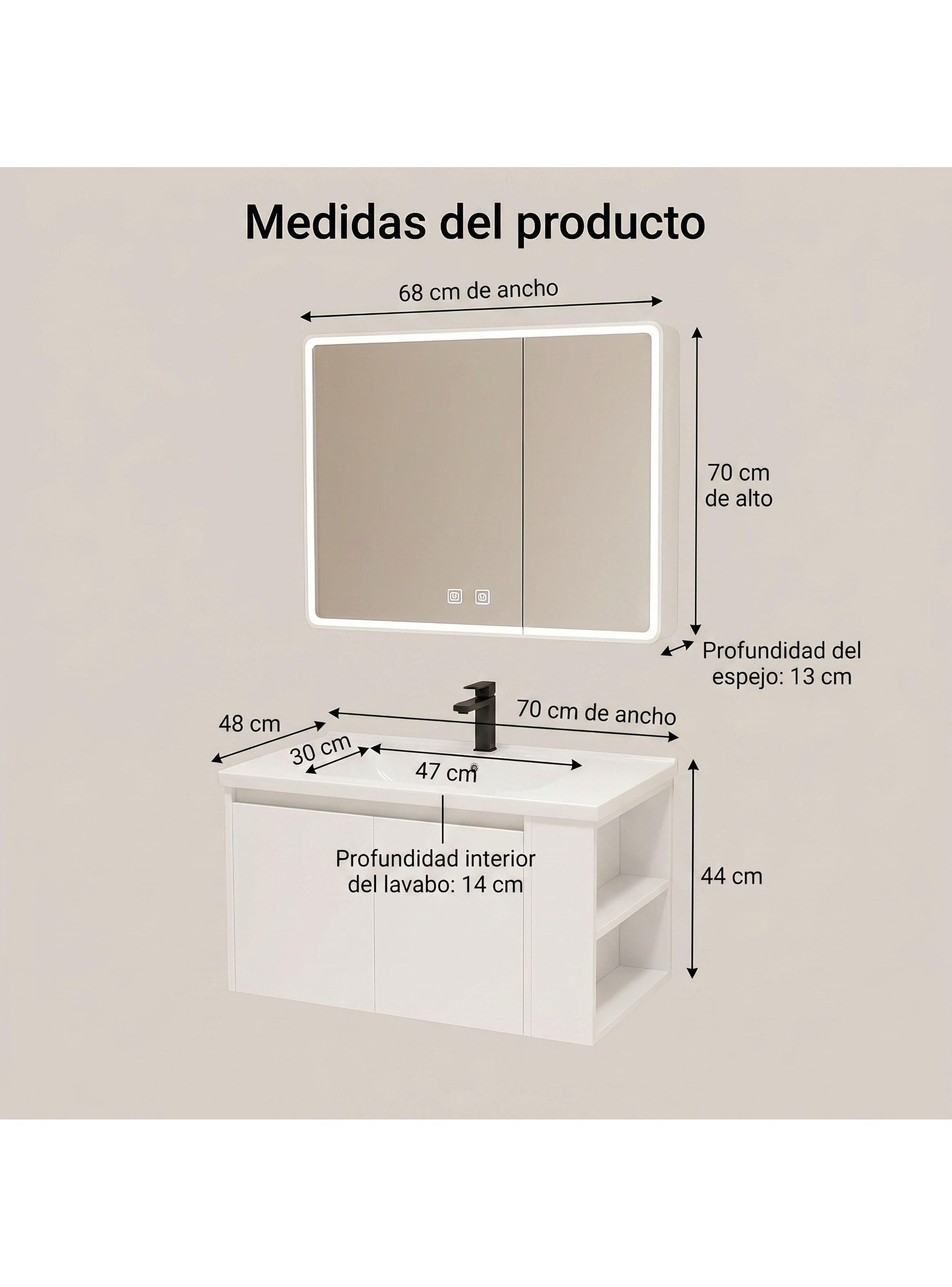 Vanitorio De Panal Aluminio + Botiquín Espejo Inteligente C2 Blanco Un Agujero-2