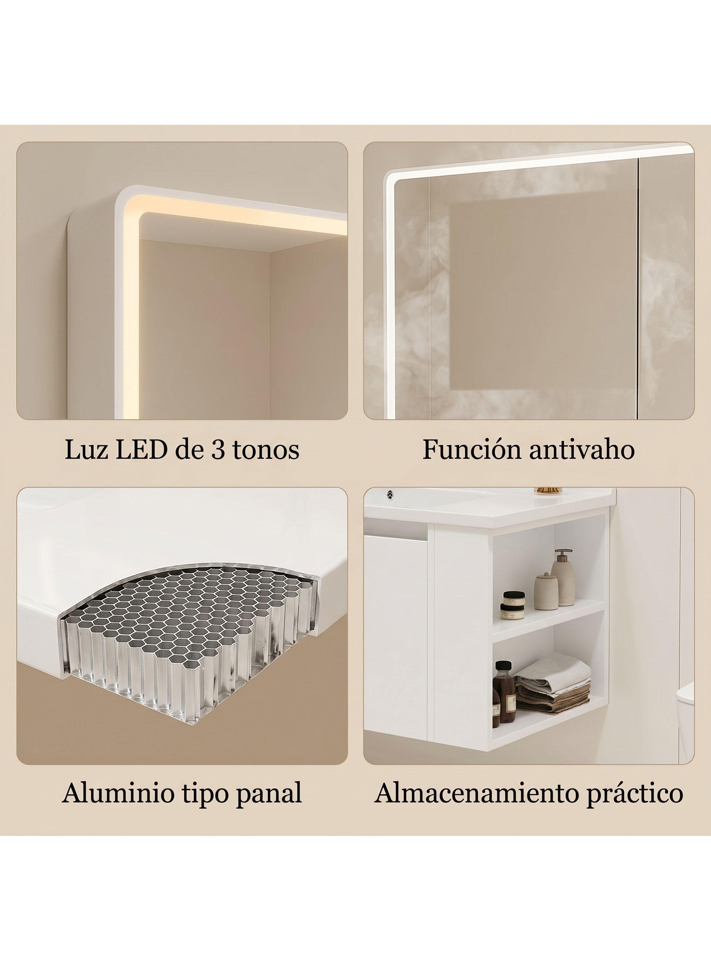 Vanitorio De Panal Aluminio + Botiquín Espejo Inteligente C2 Blanco Un Agujero-3