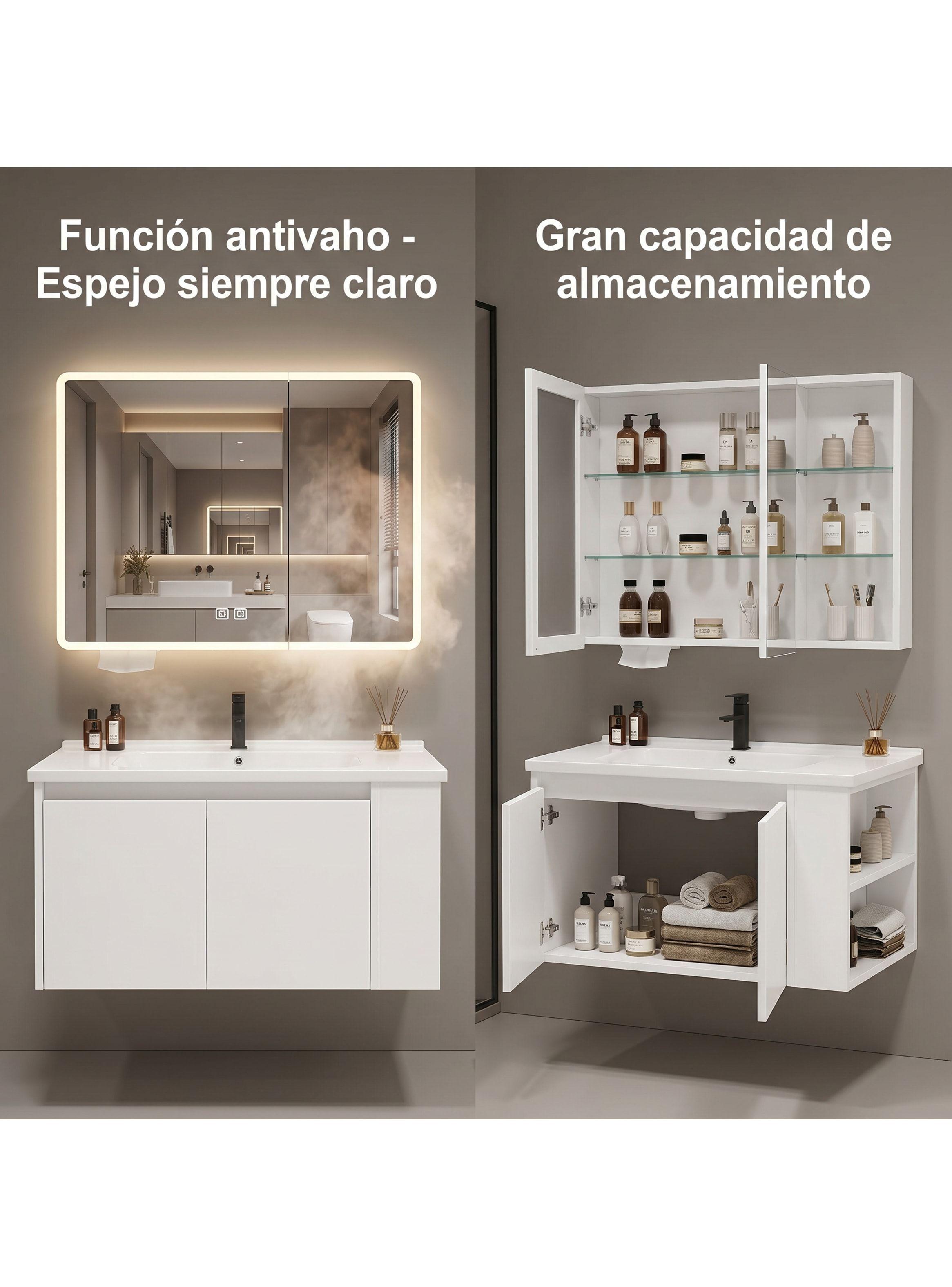 Vanitorio De Panal Aluminio + Botiquín Espejo Inteligente C2 Blanco Un Agujero-4