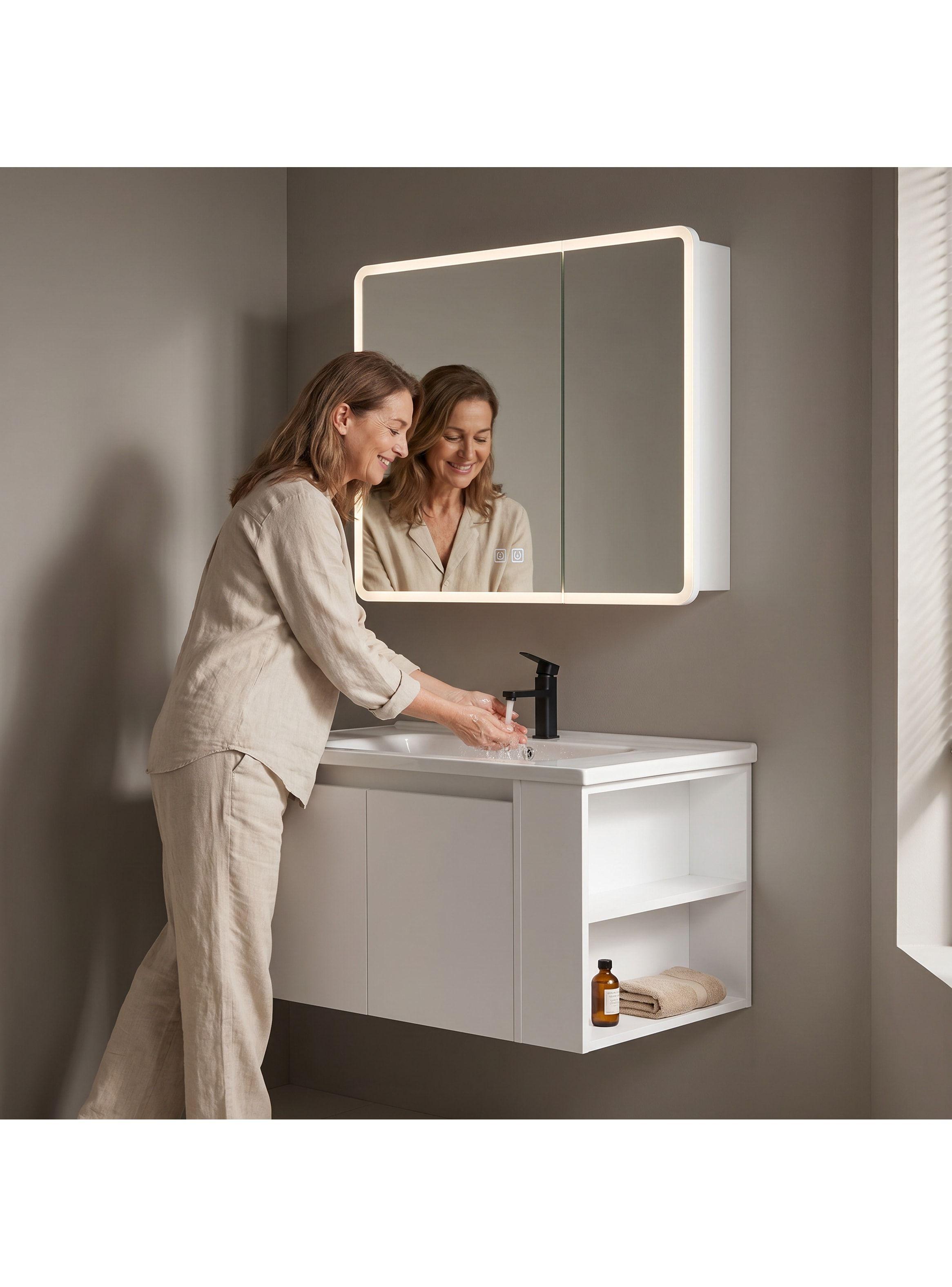 Vanitorio De Panal Aluminio + Botiquín Espejo Inteligente C2 Blanco Un Agujero-6