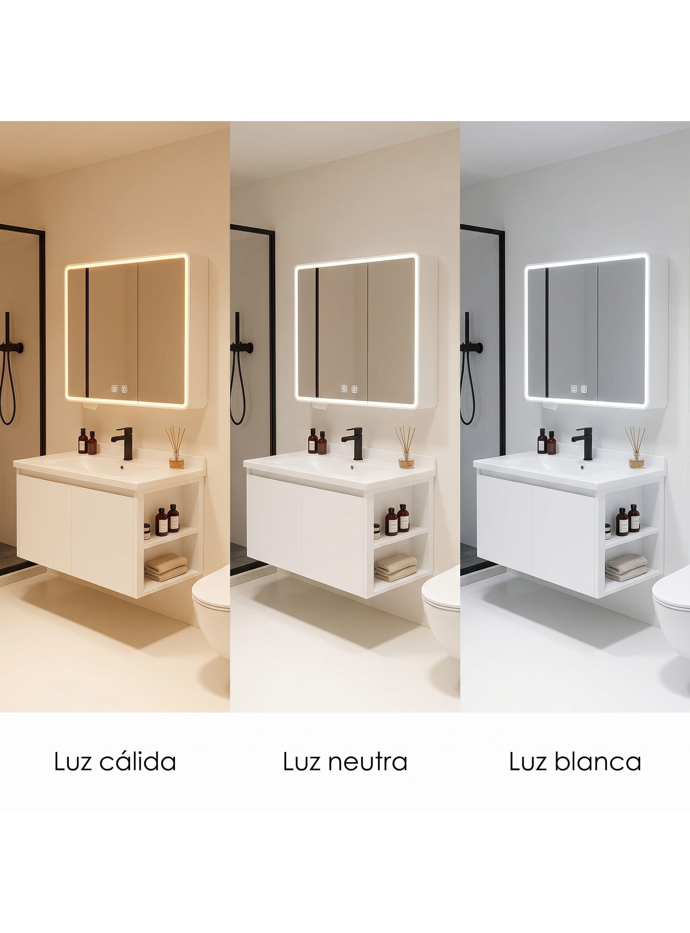 Vanitorio De Panal Aluminio + Botiquín Espejo Inteligente C2 Blanco Un Agujero-8
