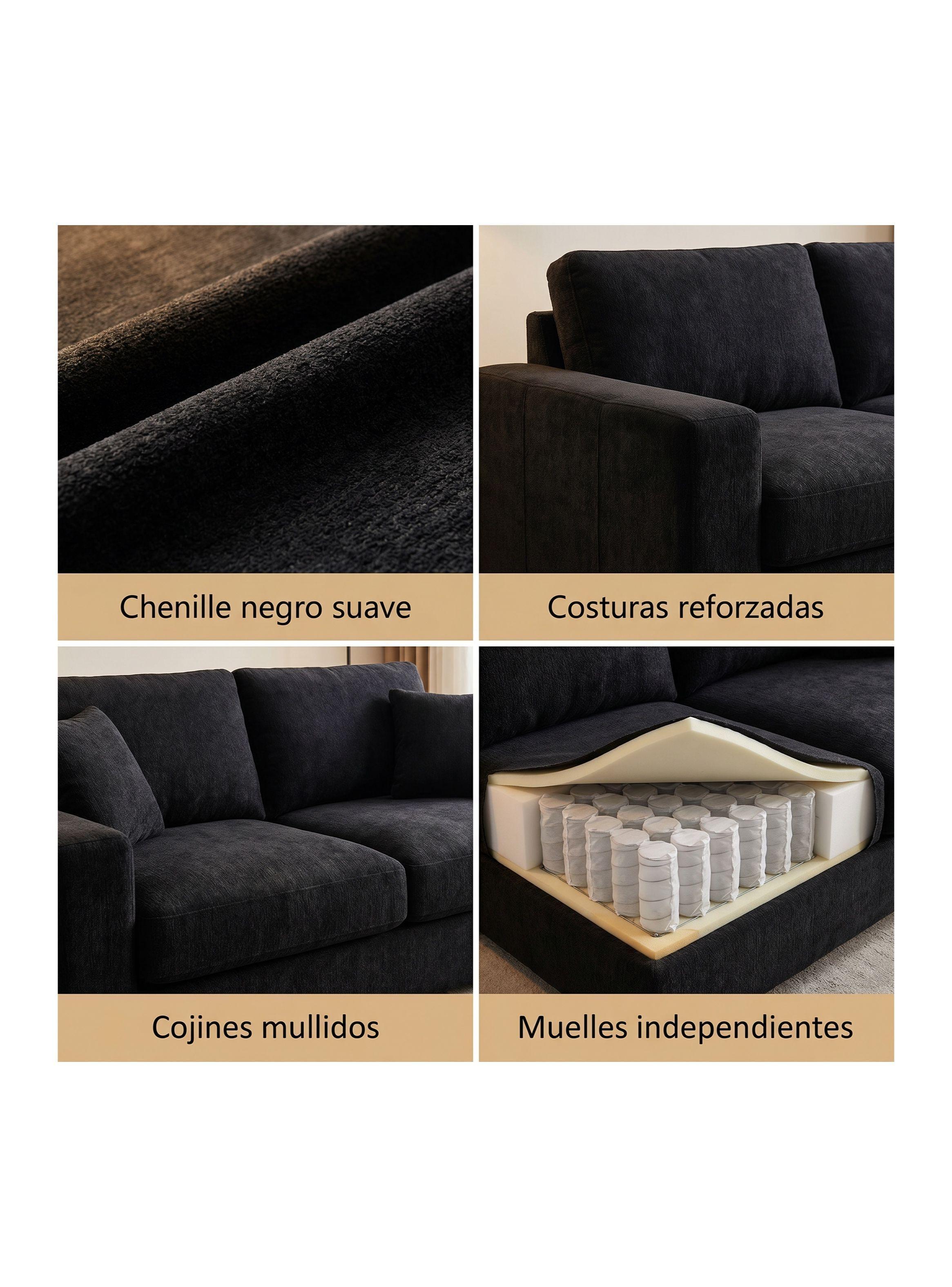 Sofá Seccional Izquierdo Luciano Negro Liso-3
