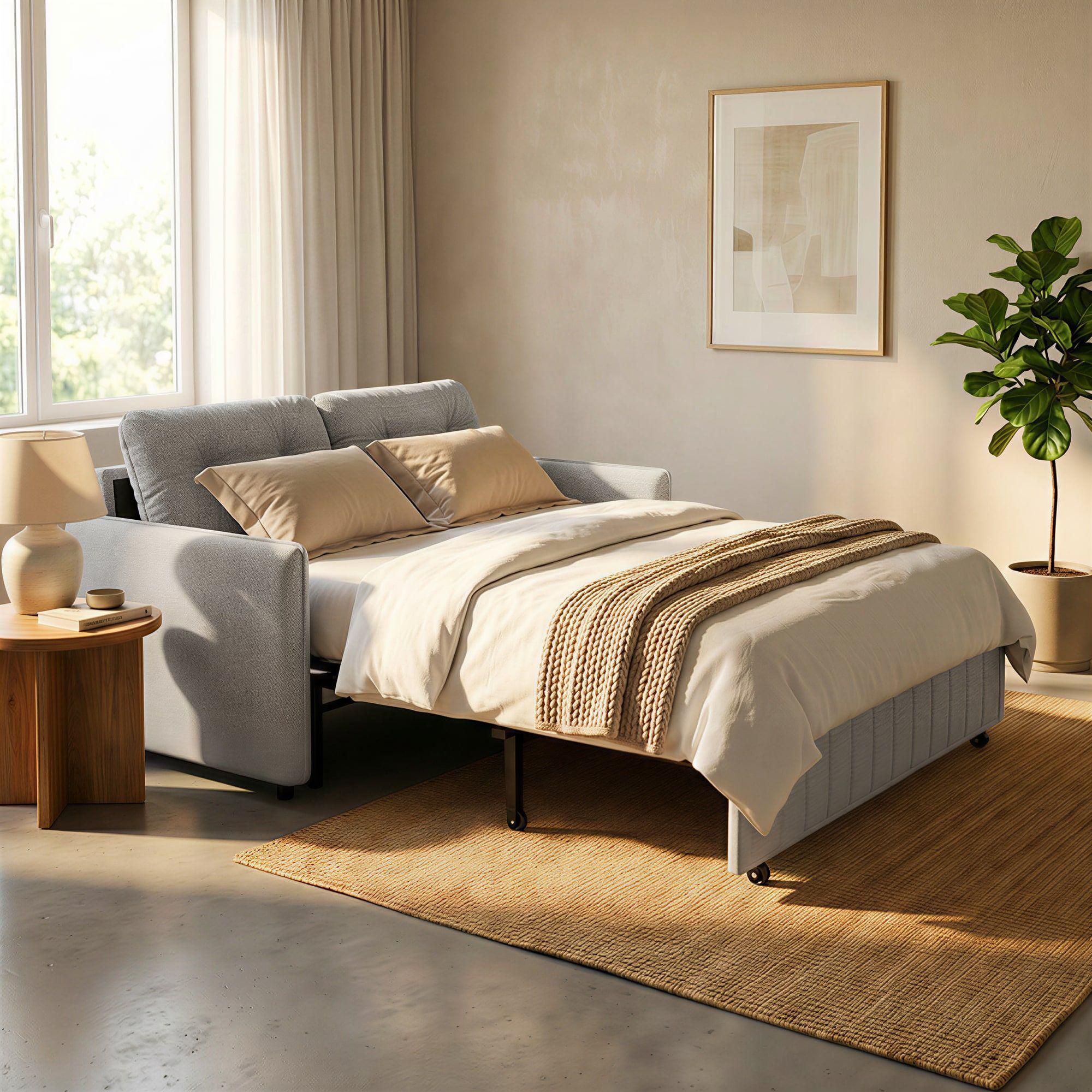 Sofa Cama 140cm Tela Tecnica Base Fierro Con Almacenamiento Gris Liso-4