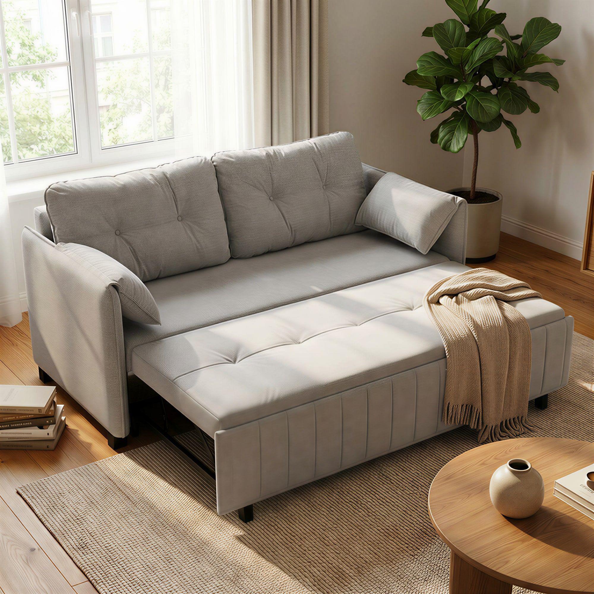 Sofa Cama 140cm Tela Tecnica Base Fierro Con Almacenamiento Gris Liso-5