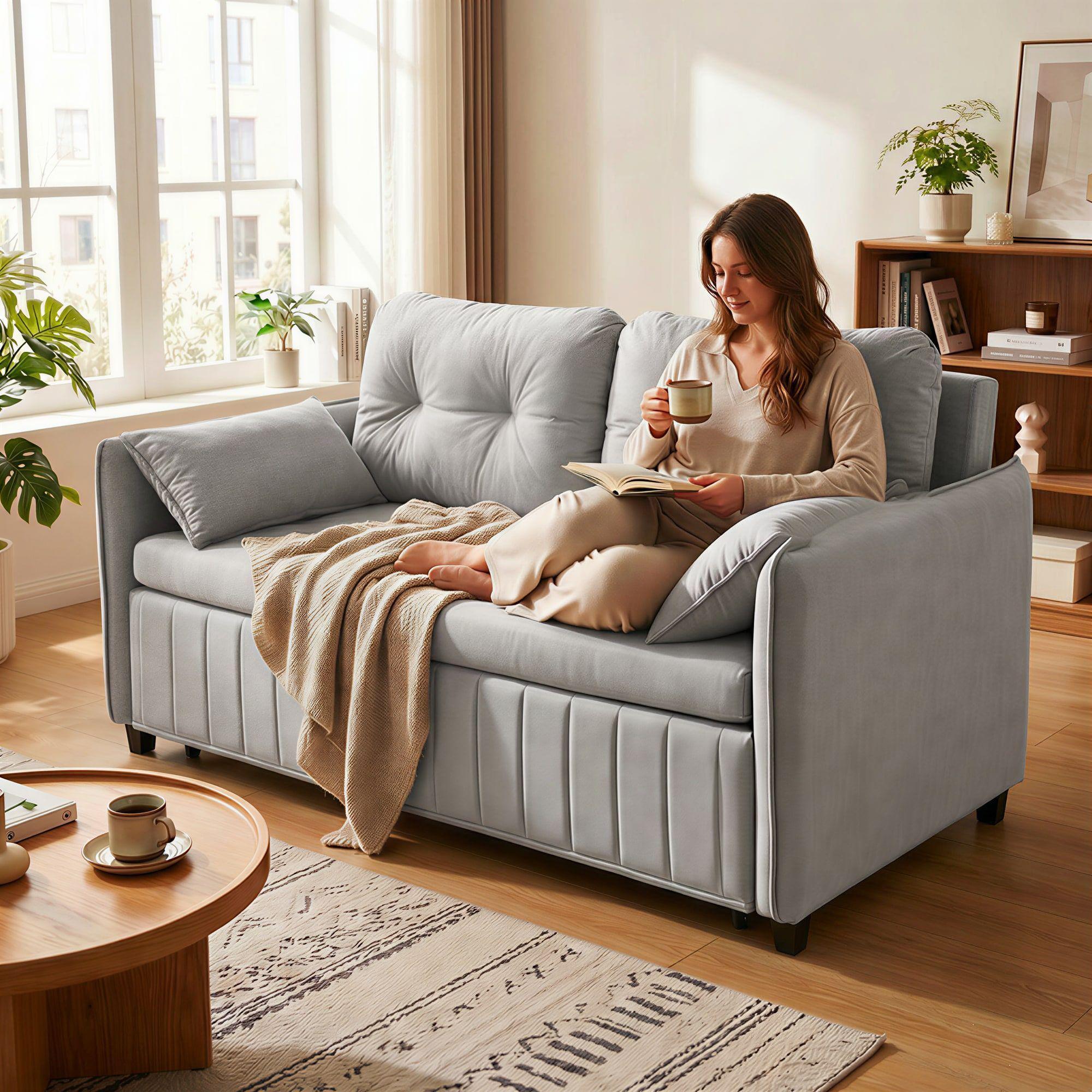 Sofa Cama 140cm Tela Tecnica Base Fierro Con Almacenamiento Gris Liso-6