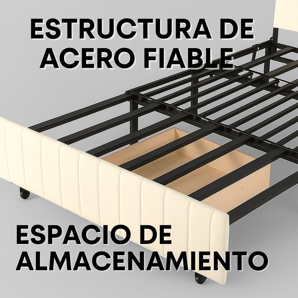 Sofa Cama 140cm Tela Tecnica Base Fierro Con Almacenamiento Gris Liso-7
