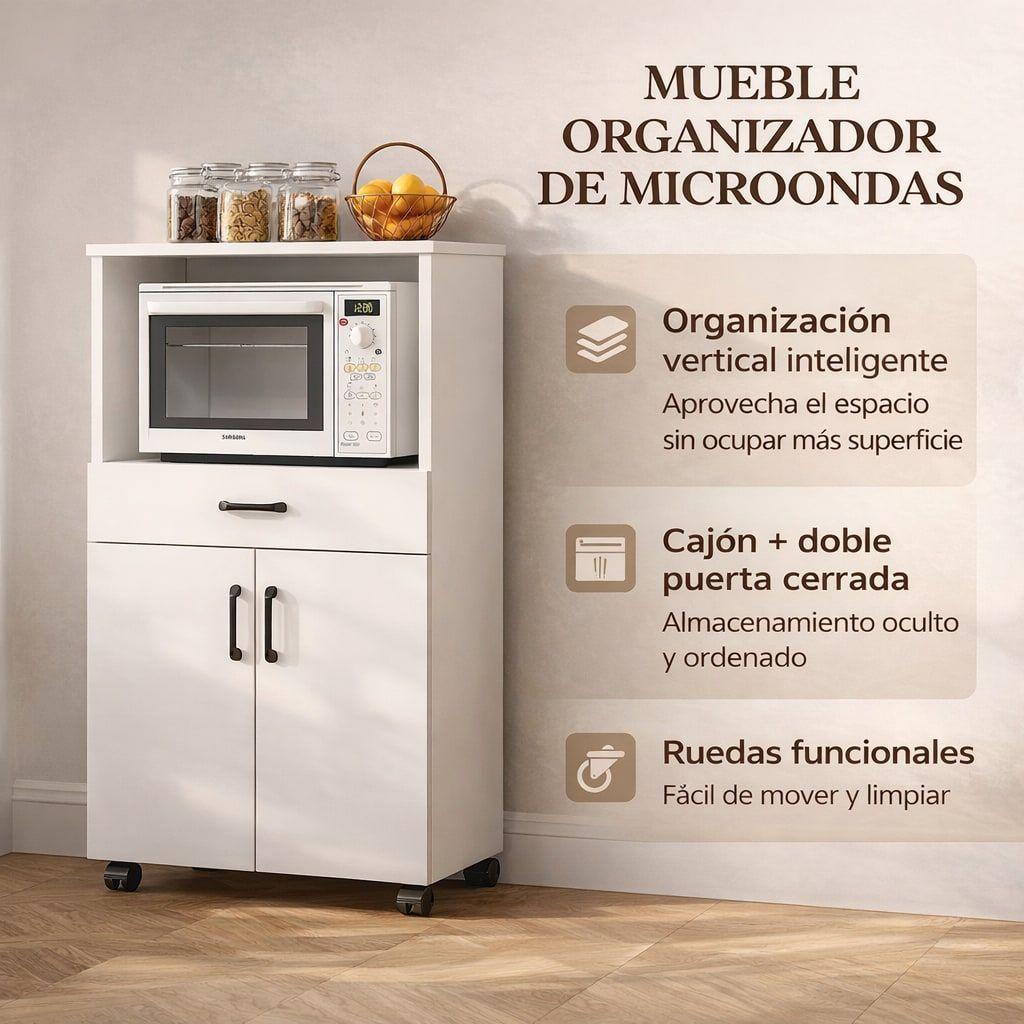 Mueble De Cocina Con Rueda Estante Para Microonda 57x45x117-2