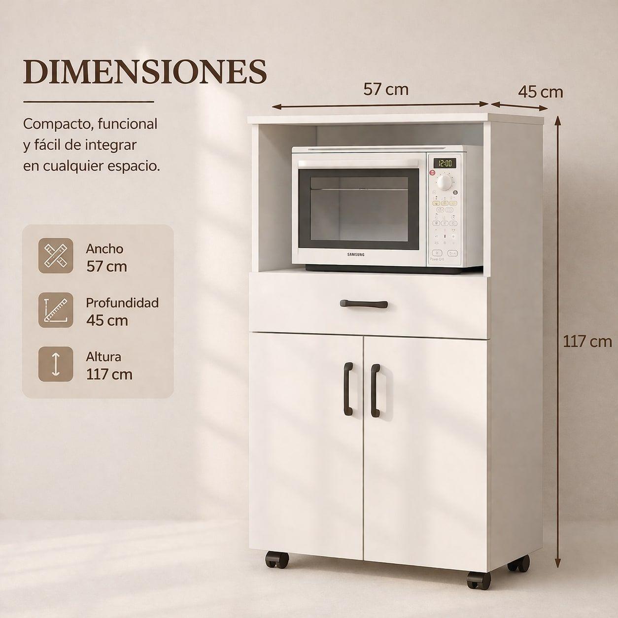 Mueble De Cocina Con Rueda Estante Para Microonda 57x45x117-3