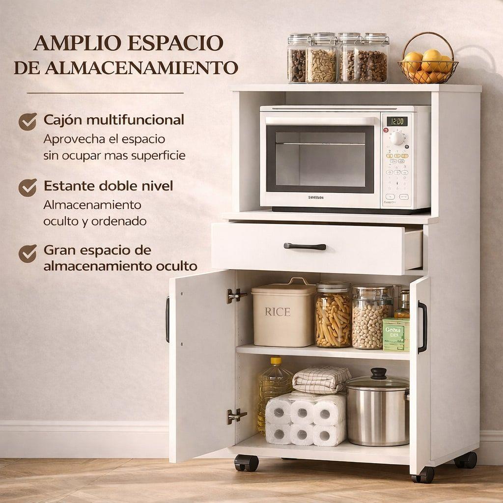 Mueble De Cocina Con Rueda Estante Para Microonda 57x45x117-4