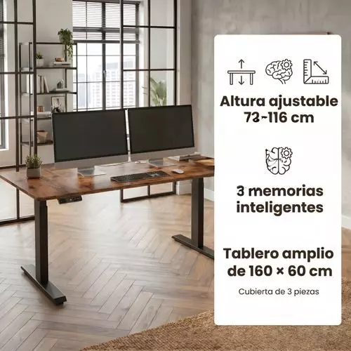 Escritorio Altura Ajustable Eléctrico 160x60cm Profesional Marrón-1