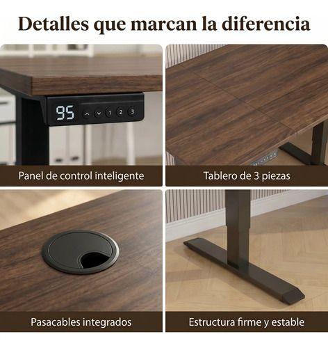 Escritorio Altura Ajustable Eléctrico 160x60cm Profesional Marrón-3