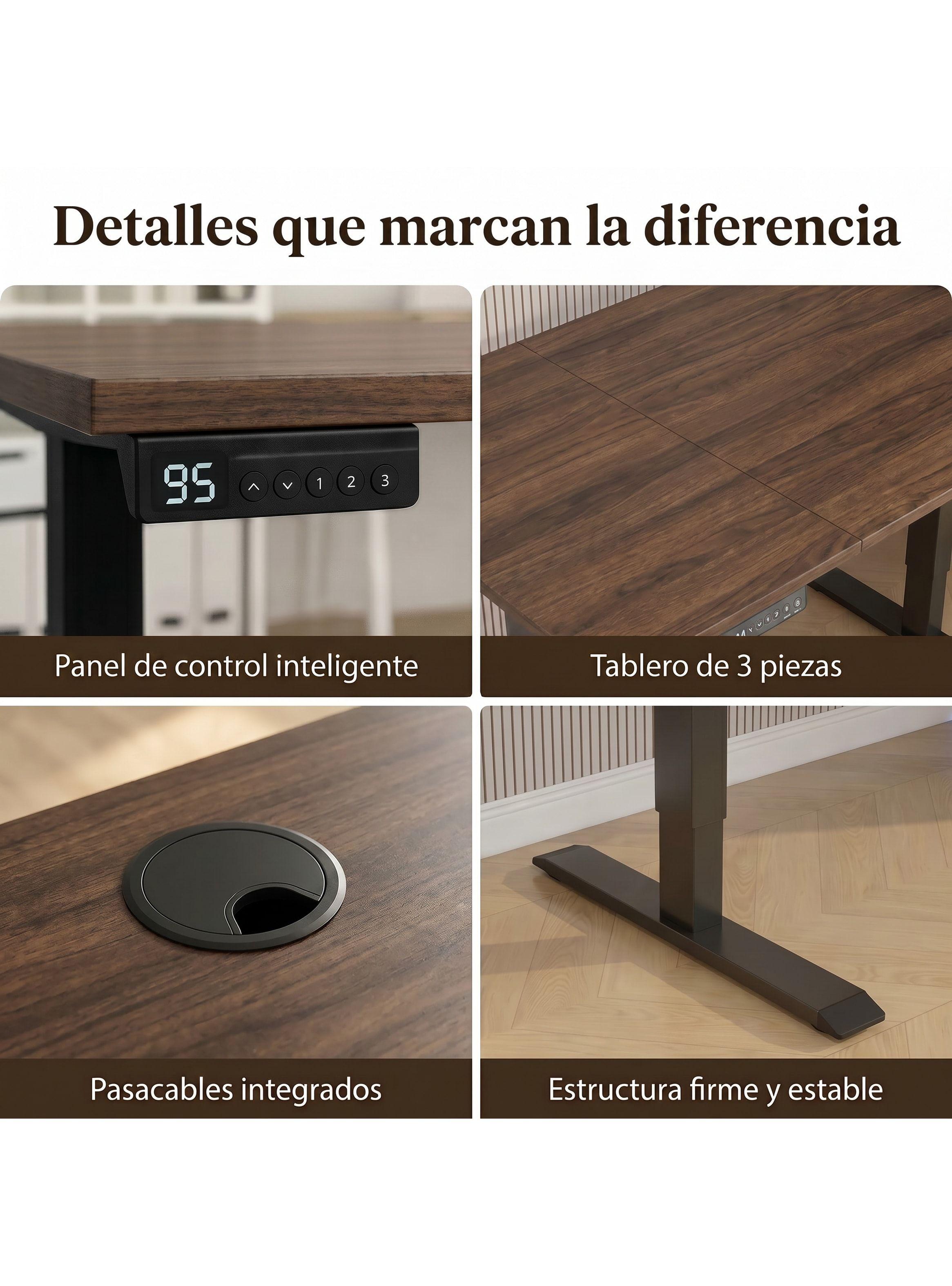 Escritorio Altura Ajustable Eléctrico 160x60cm Profesional Marrón-3