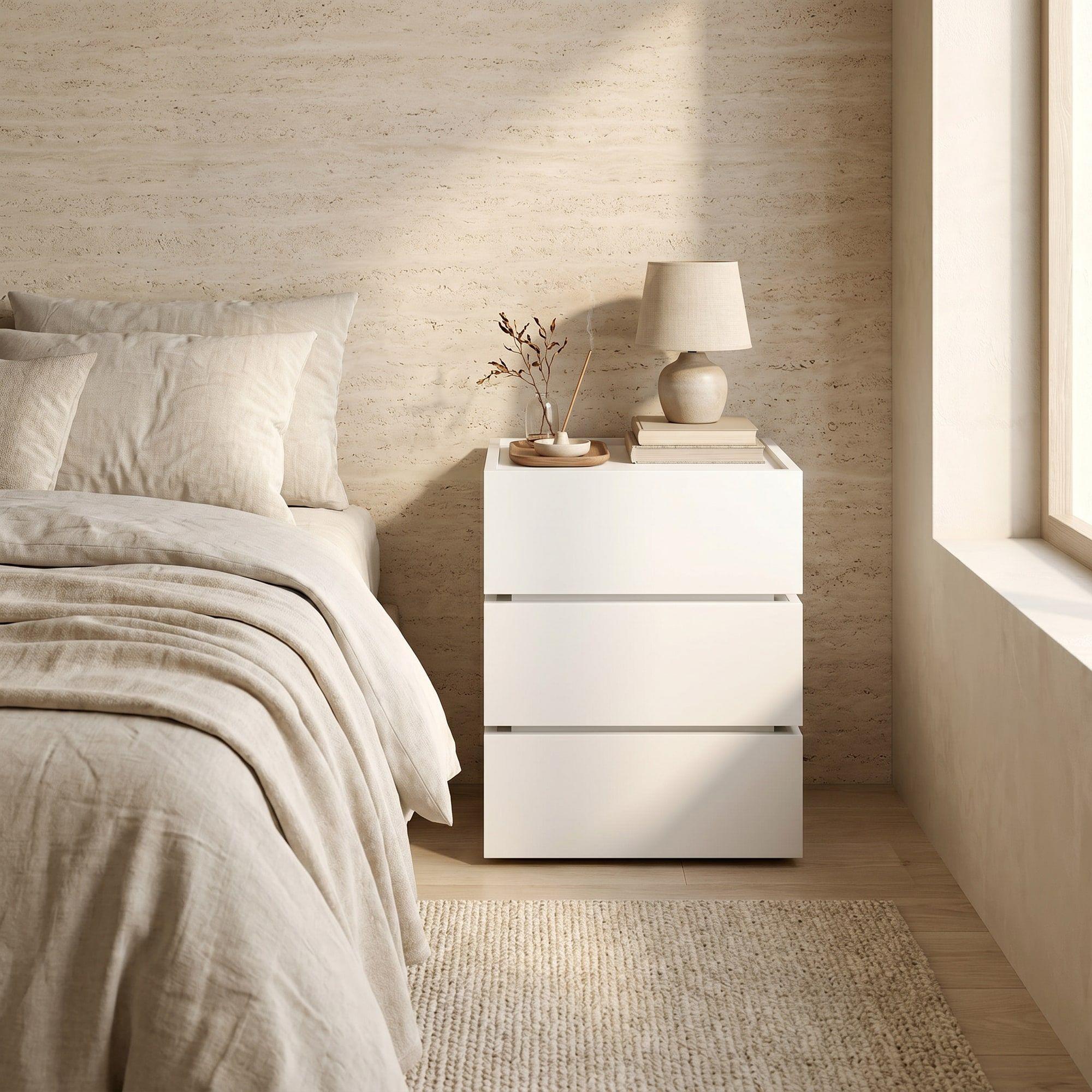 Velador Vanguardia Combinable 3 Cajones 45x70x34cm Melamina Mate Balnco Entero-4