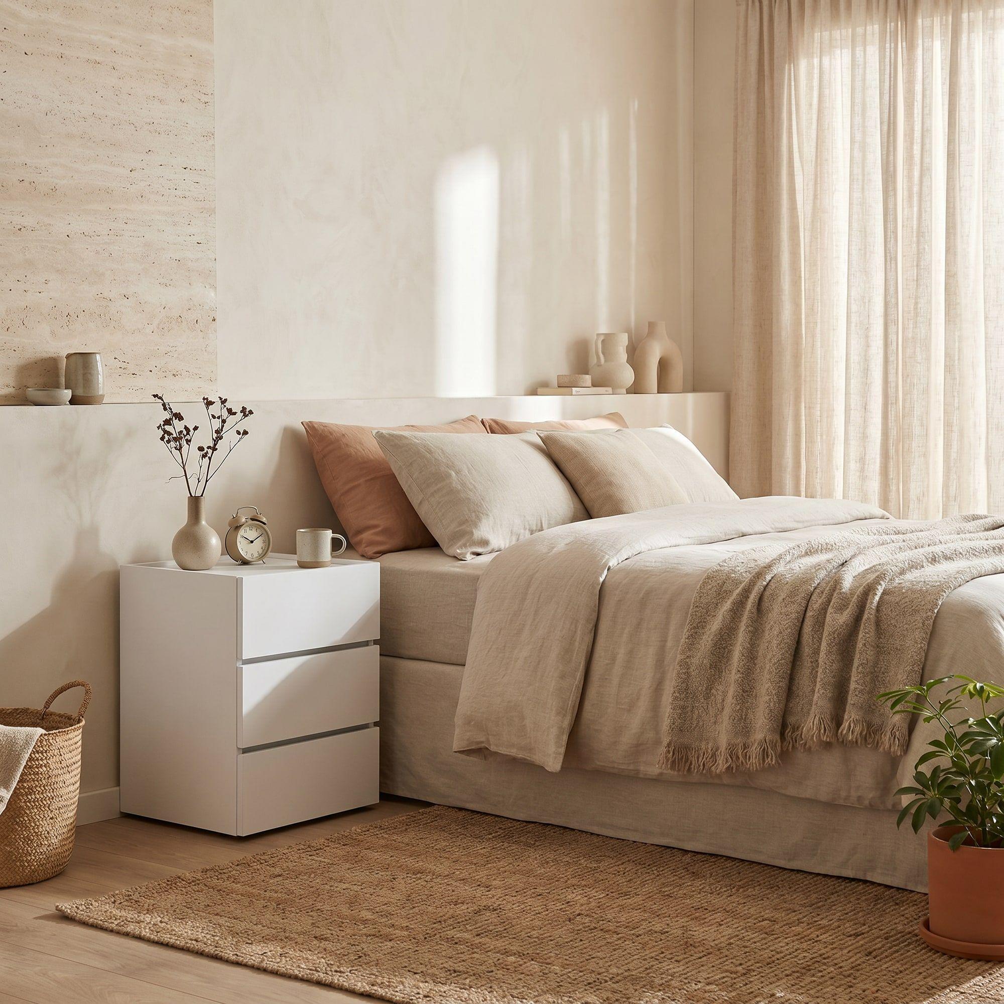 Velador Vanguardia Combinable 3 Cajones 45x70x34cm Melamina Mate Balnco Entero-7