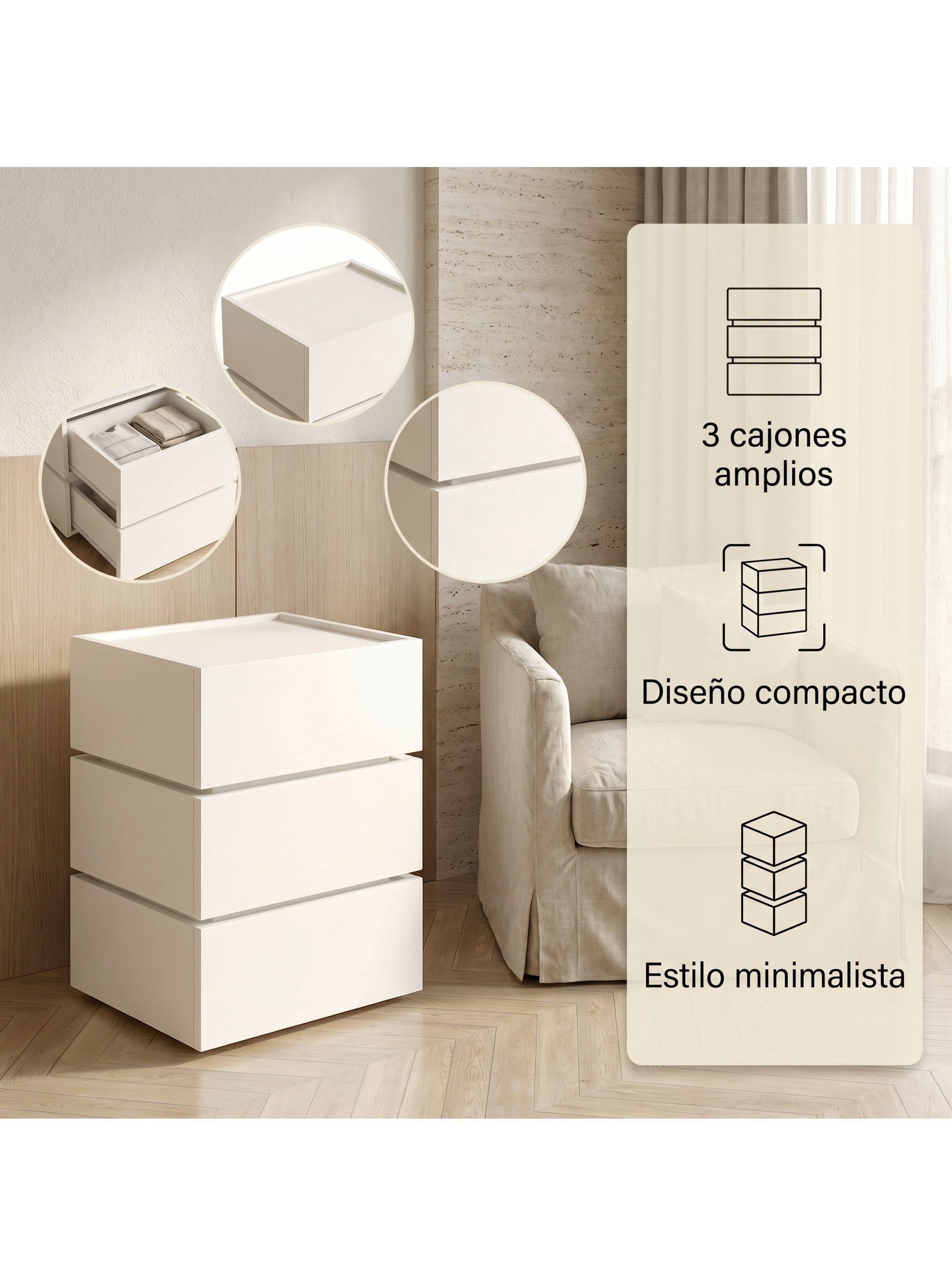 Velador Vanguardia Combinable 3 Cajones 45x70x34cm Melamina Mate Balnco Entero-1