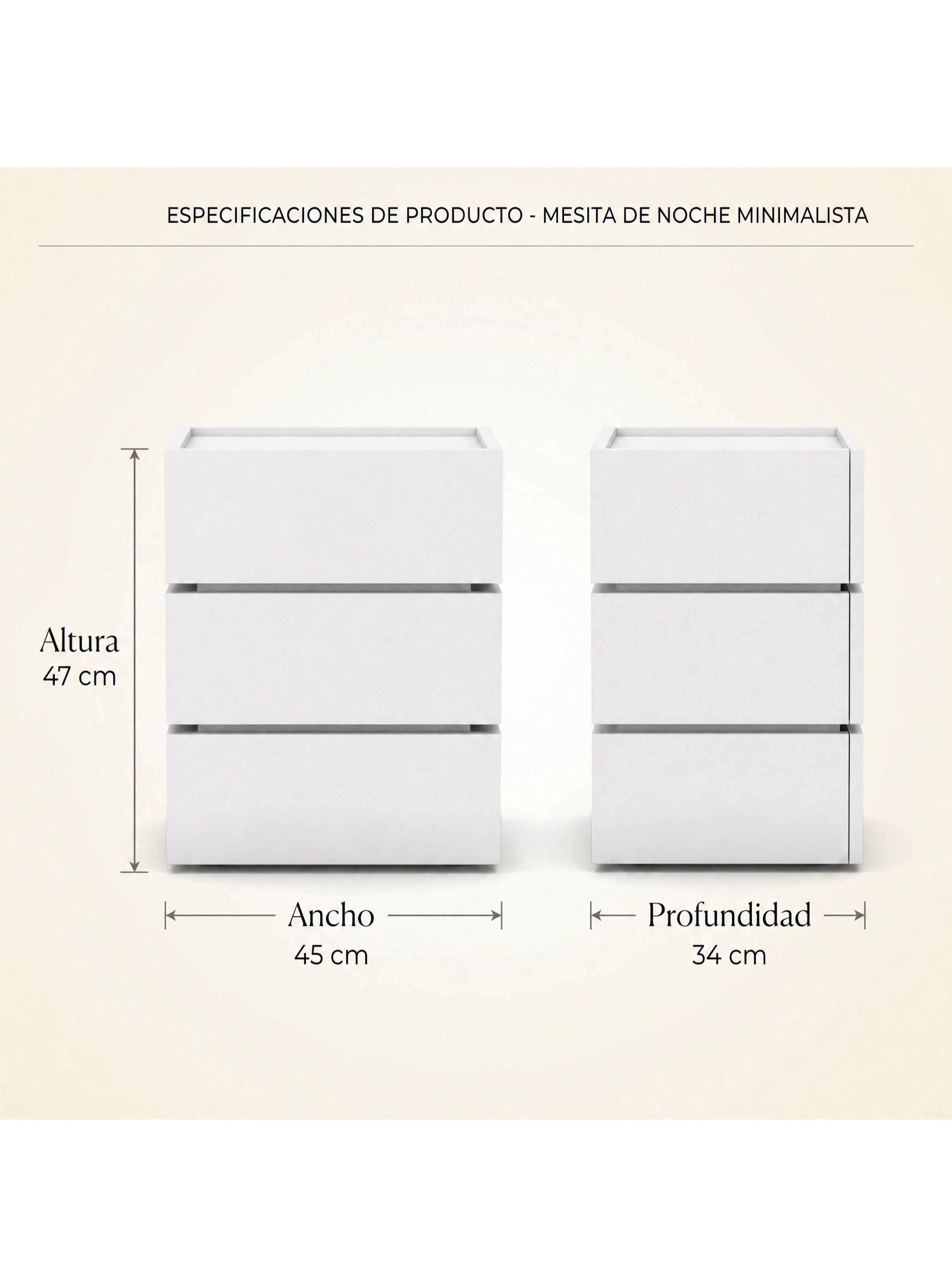 Velador Vanguardia Combinable 3 Cajones 45x70x34cm Melamina Mate Balnco Entero-2