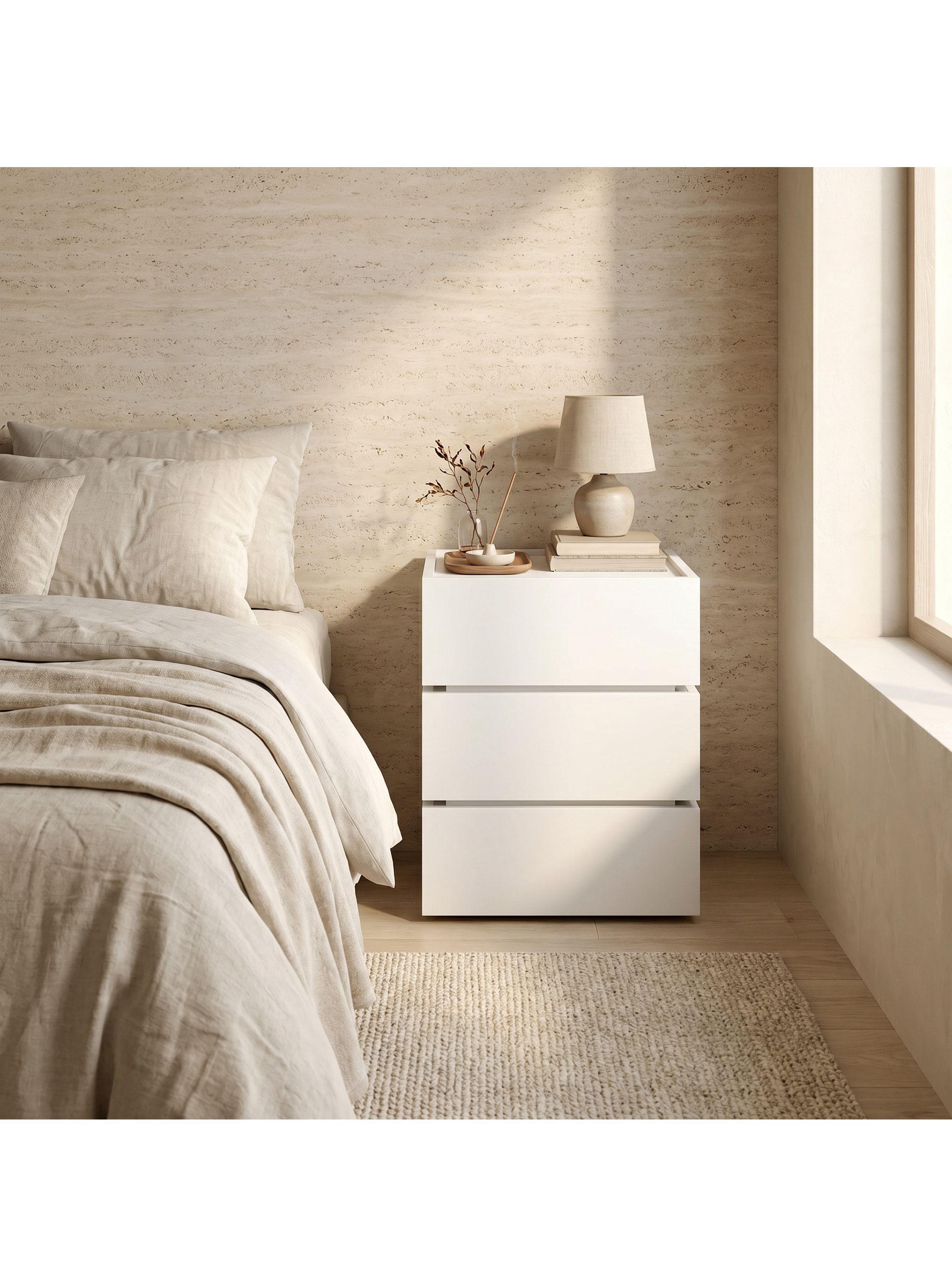 Velador Vanguardia Combinable 3 Cajones 45x70x34cm Melamina Mate Balnco Entero-4