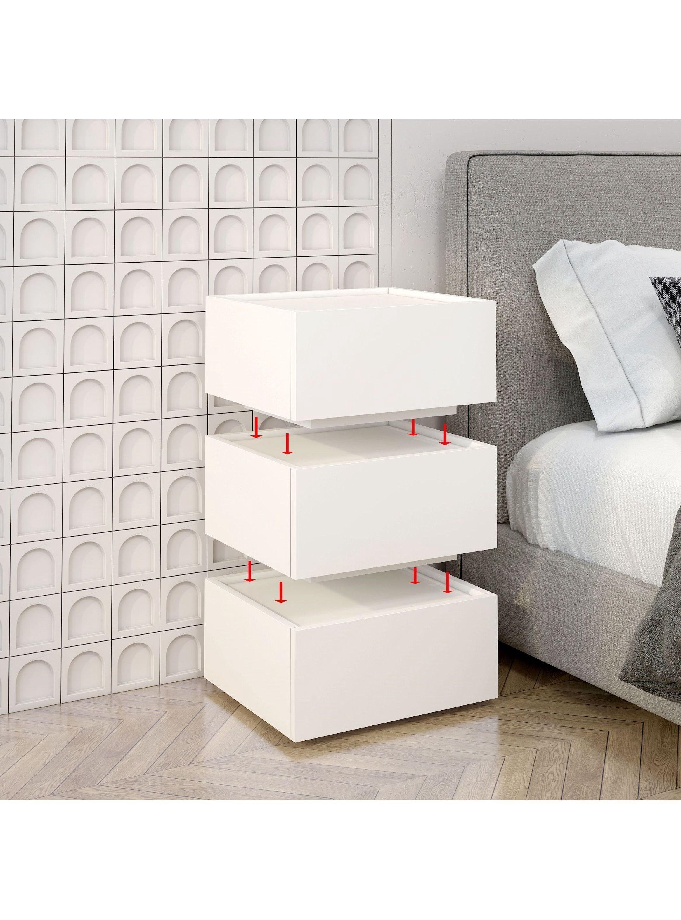 Velador Vanguardia Combinable 3 Cajones 45x70x34cm Melamina Mate Balnco Entero-7