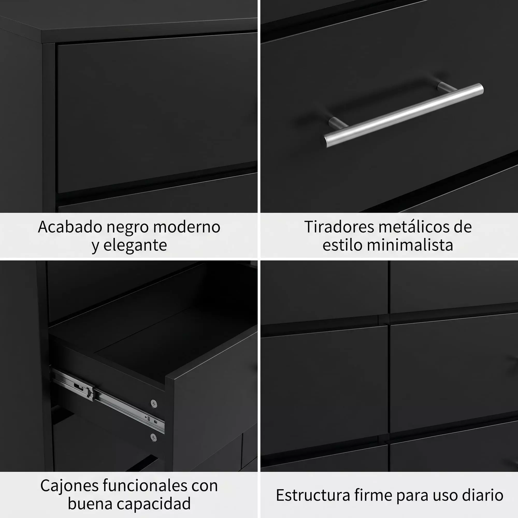 Comoda 6 Cajoneras Organizador Diseño E.e.u.u Moderno Blanco Negro-3