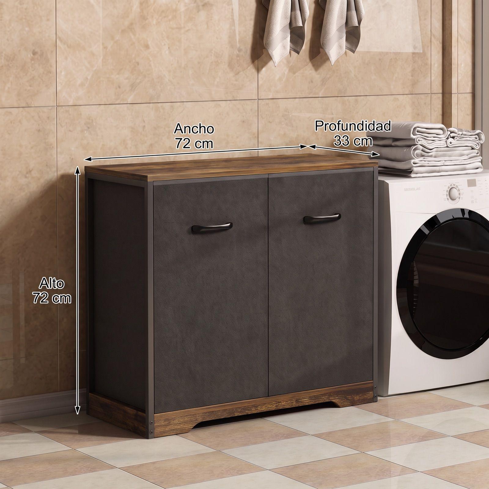Gabinete Comoda Para Ropa Sucia Baño Y Logia 2 Cestos Tela Marrón SNJ001-R-2