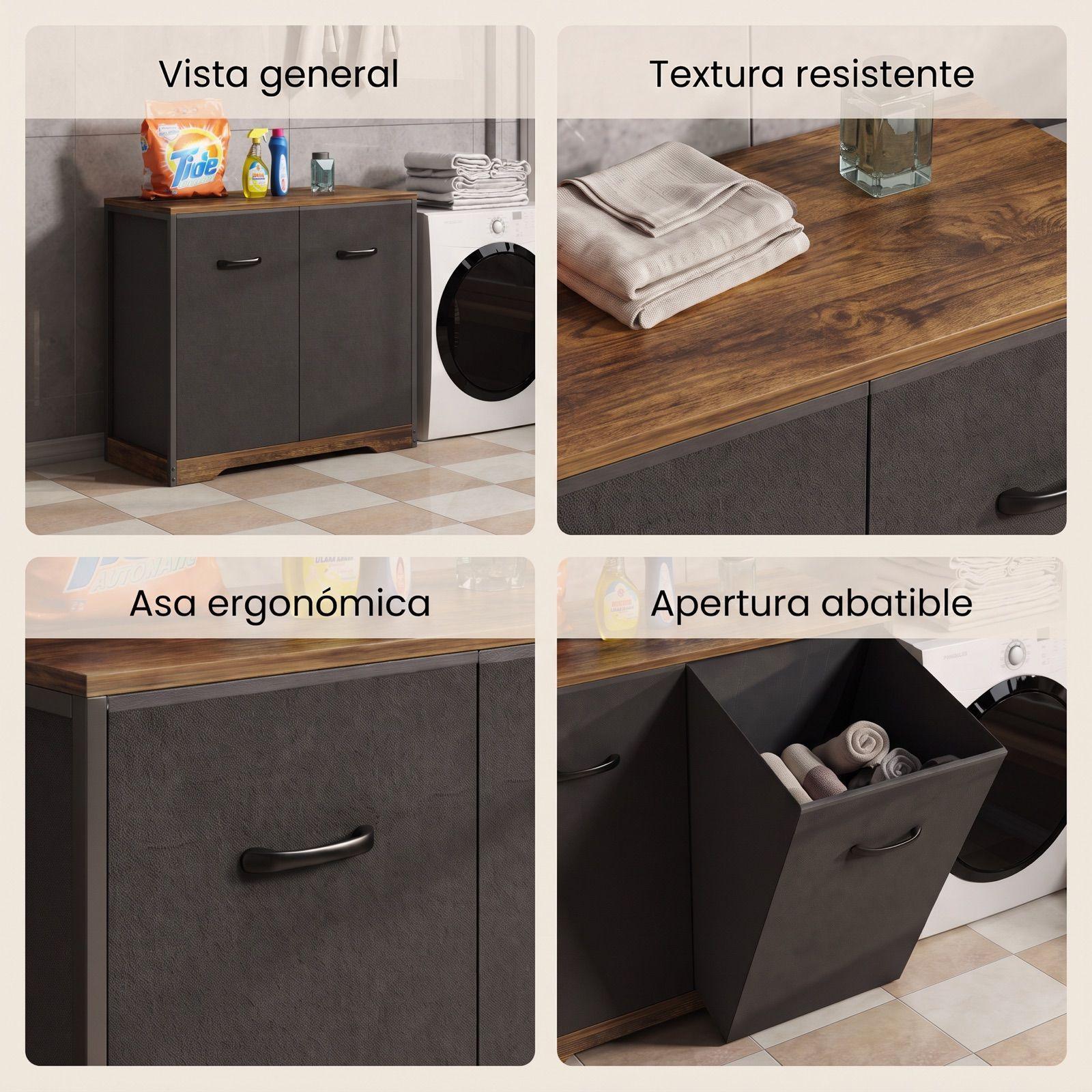 Gabinete Comoda Para Ropa Sucia Baño Y Logia 2 Cestos Tela Marrón SNJ001-R-3