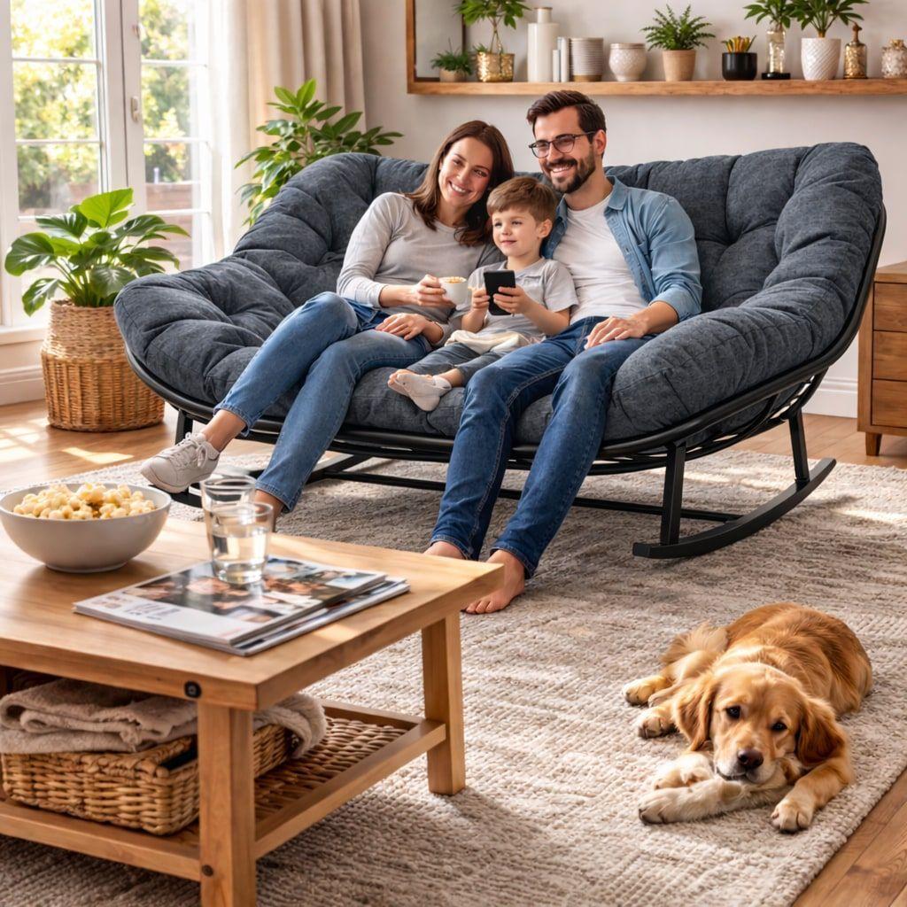 Sillon Mecedor Sillamecedora Sitial Dos Cuerpo Jardín Living Gris-2