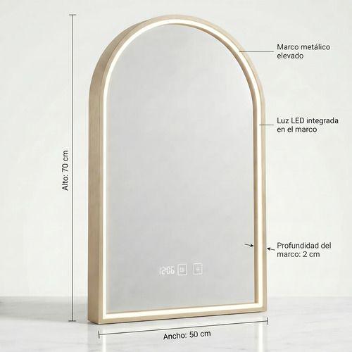 Espejo Marco Melalico Con Luz Led Touch Para Baño 50x70cm Dorado-2