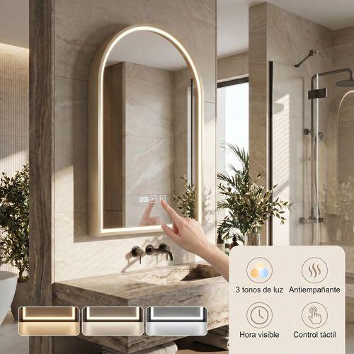 Espejo Marco Melalico Con Luz Led Touch Para Baño 50x70cm Dorado-4