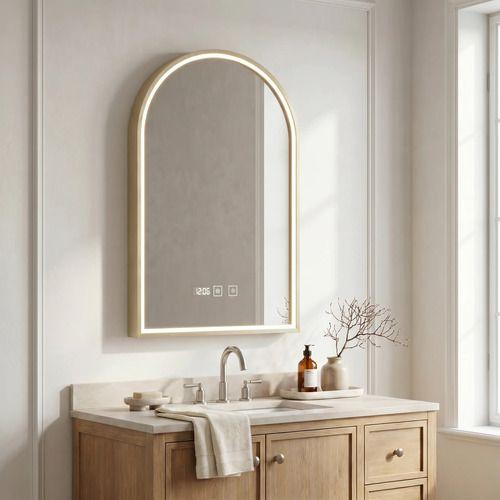 Espejo Marco Melalico Con Luz Led Touch Para Baño 50x70cm Dorado-6