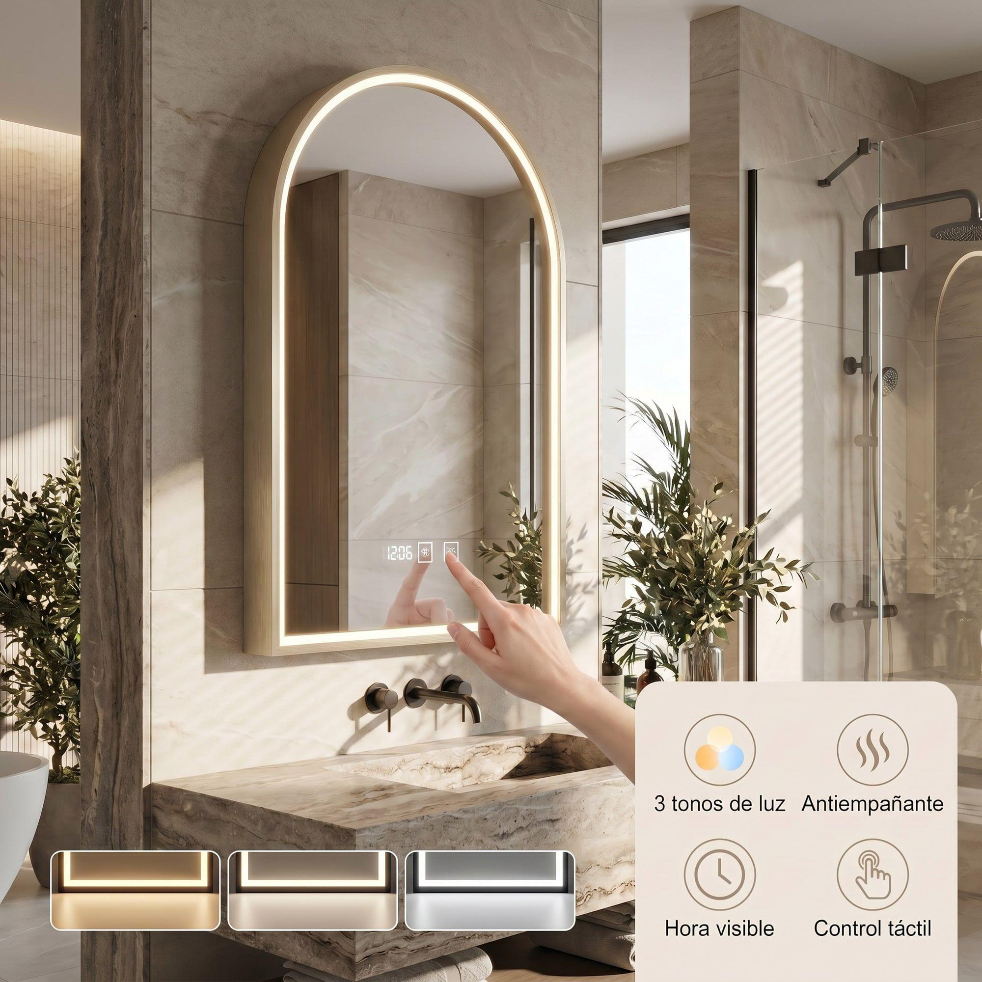 Espejo Marco Melalico Con Luz Led Touch Para Baño 50x70cm Dorado-4