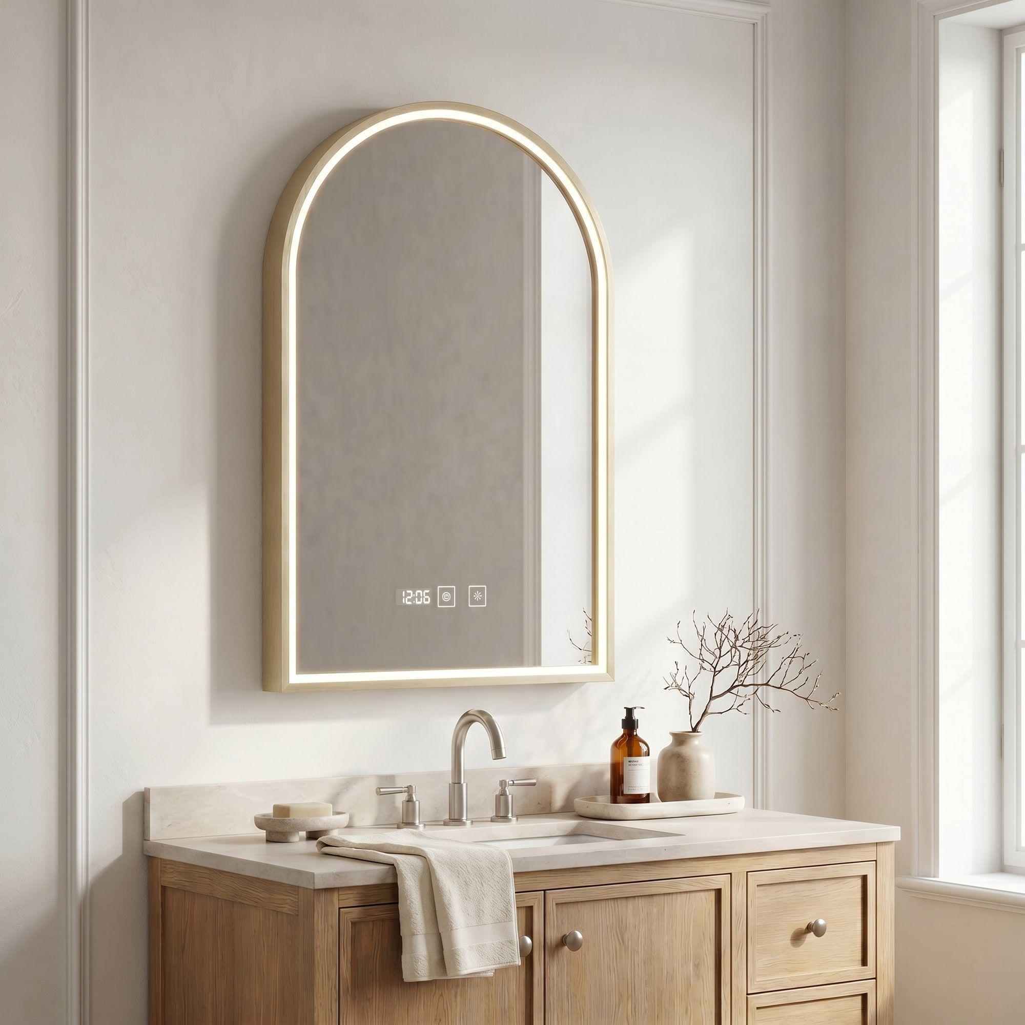 Espejo Marco Melalico Con Luz Led Touch Para Baño 50x70cm Dorado-6