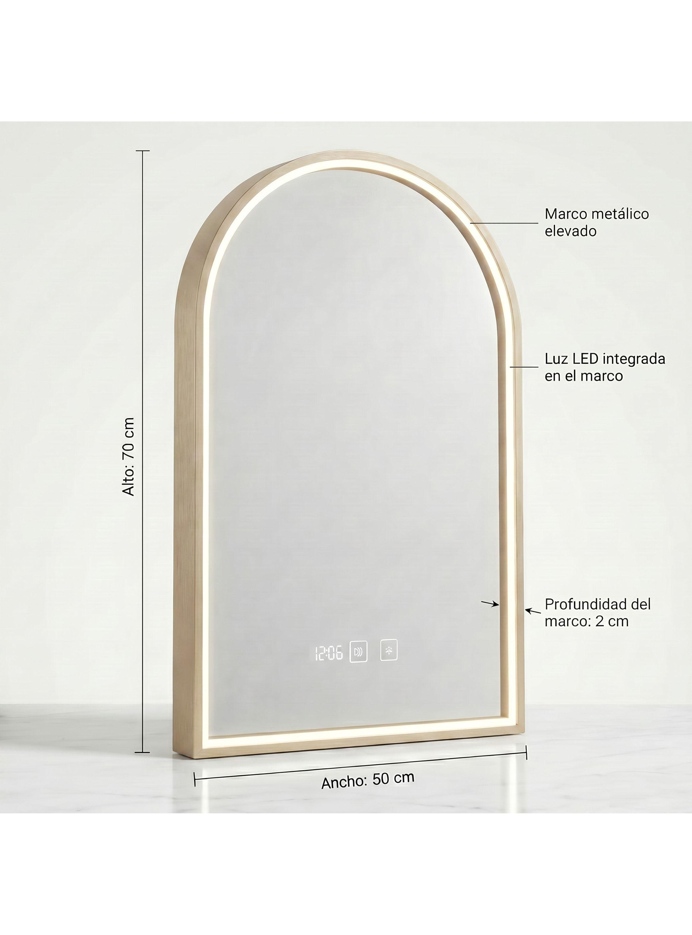 Espejo Marco Melalico Con Luz Led Touch Para Baño 50x70cm Dorado-2