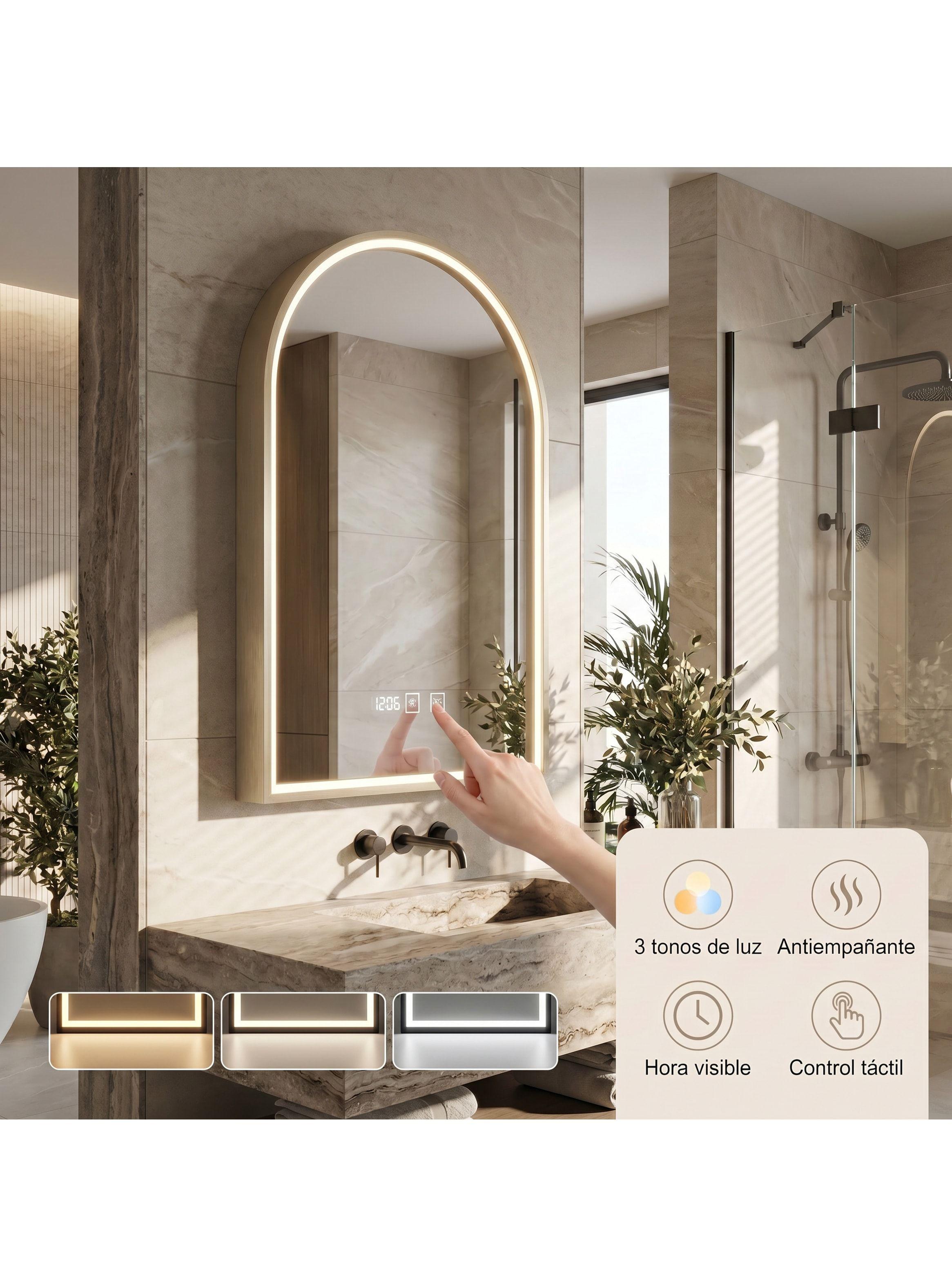 Espejo Marco Melalico Con Luz Led Touch Para Baño 50x70cm Dorado-4
