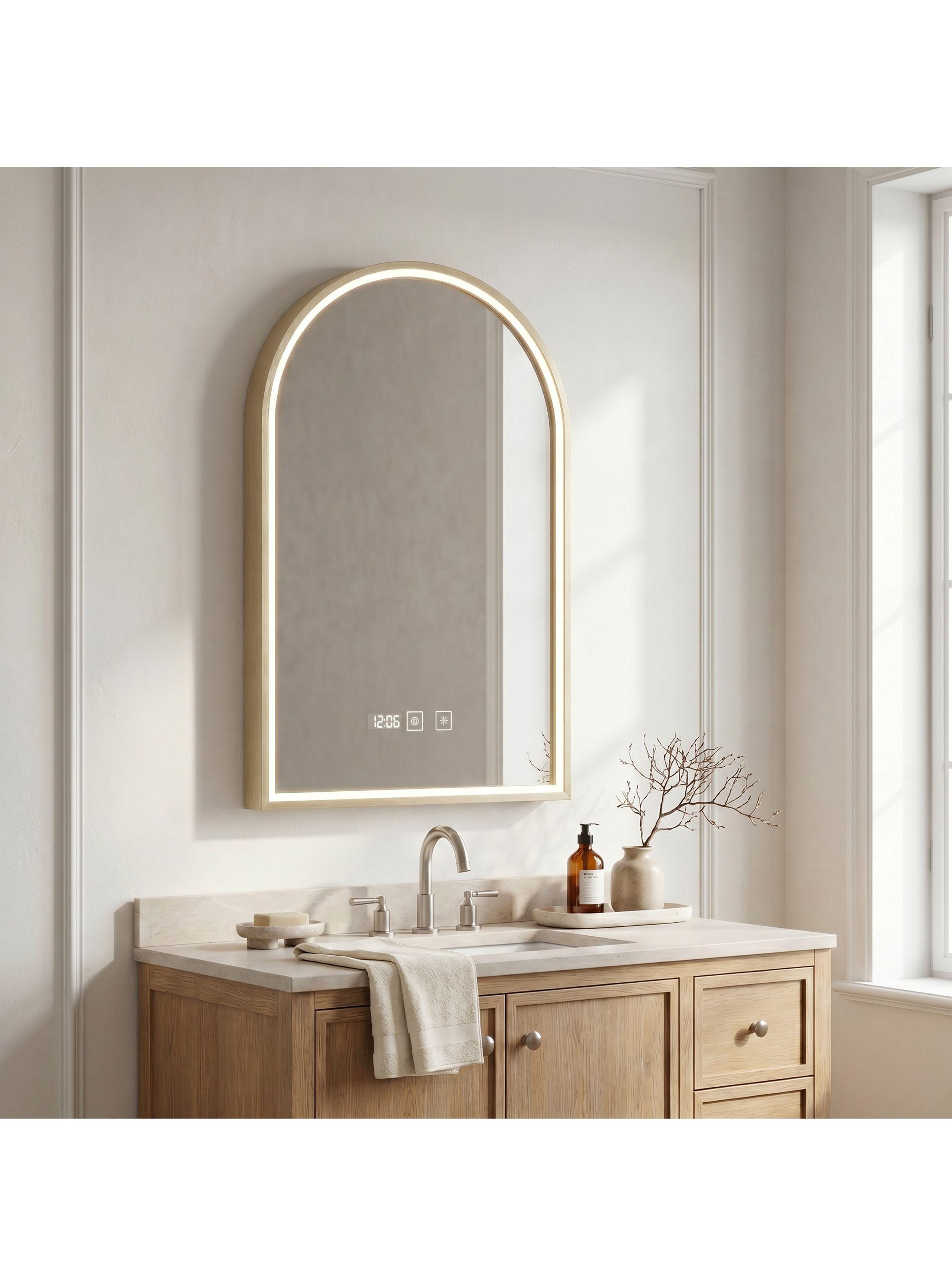 Espejo Marco Melalico Con Luz Led Touch Para Baño 50x70cm Dorado-6