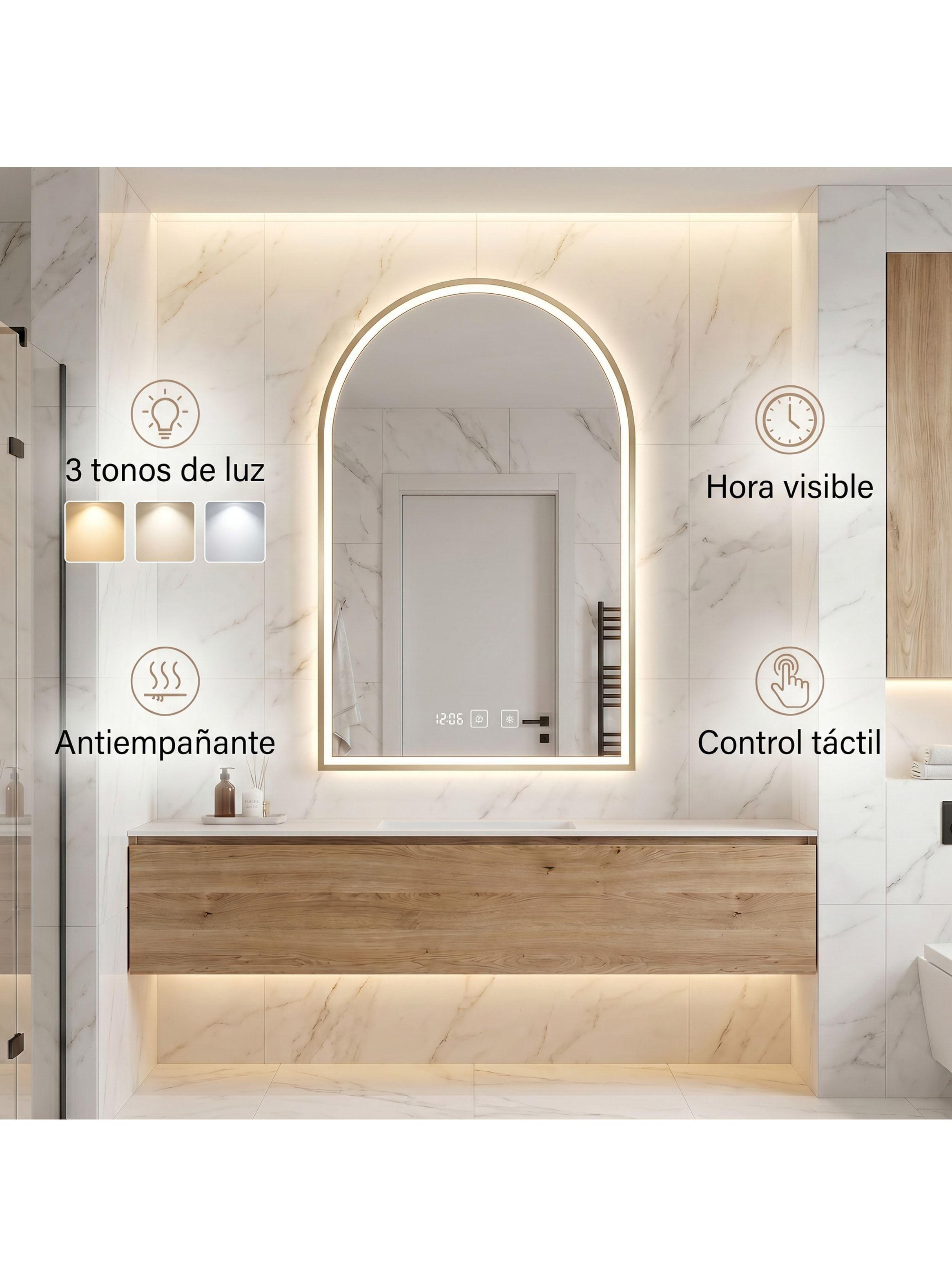 Espejo Marco Melalico Con Luz Led Touch Para Baño 50x70cm Dorado-7