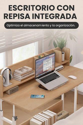 Escritorio Ajustable Con Repisa Y Rueda Para Cama 100cm Madera-4