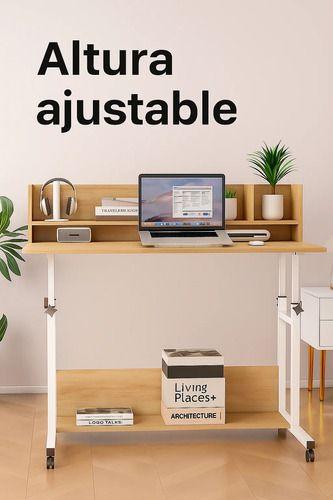 Escritorio Ajustable Con Repisa Y Rueda Para Cama 100cm Madera-7