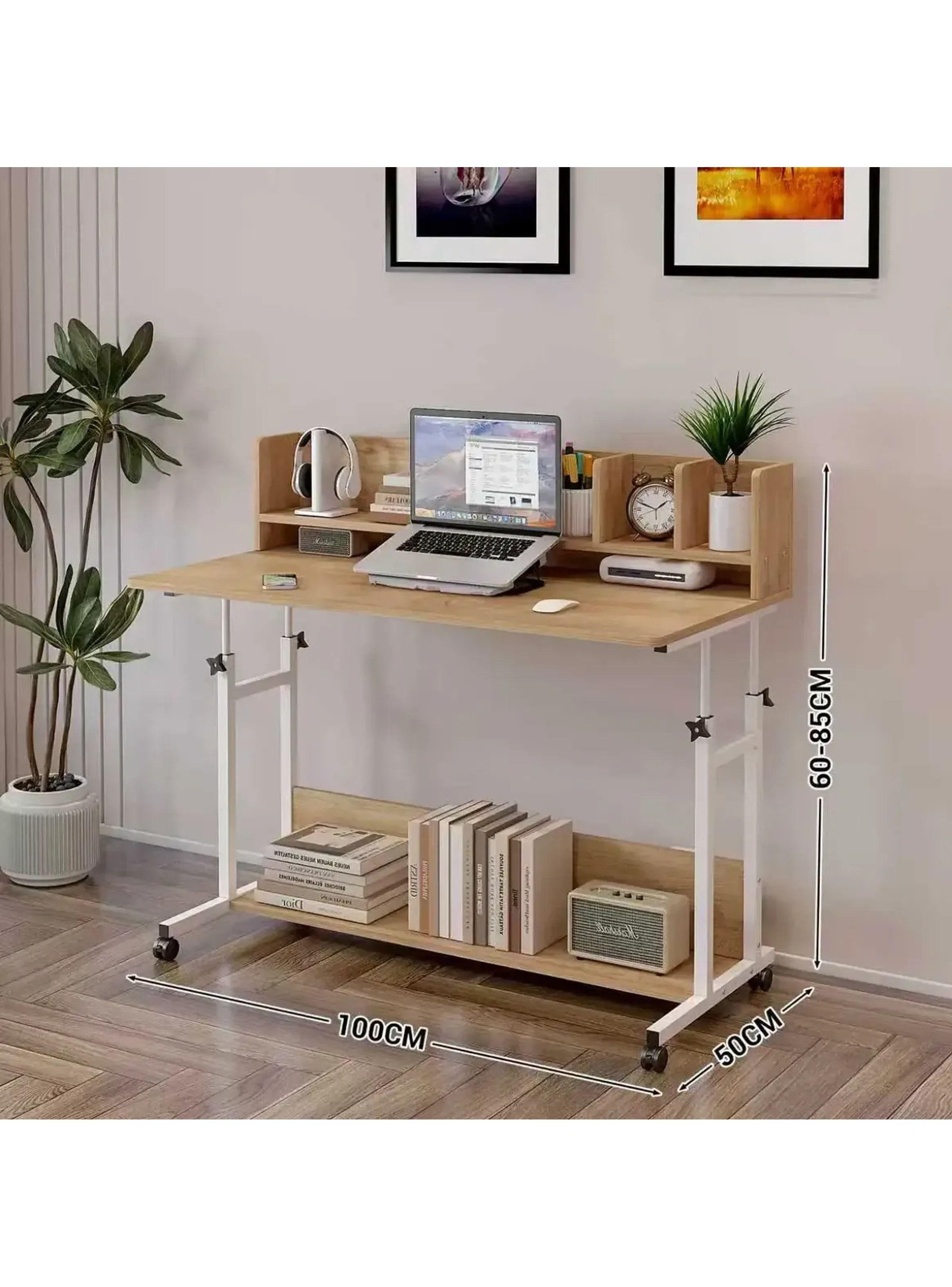 Escritorio Ajustable Con Repisa Y Rueda Para Cama 100cm Madera-2