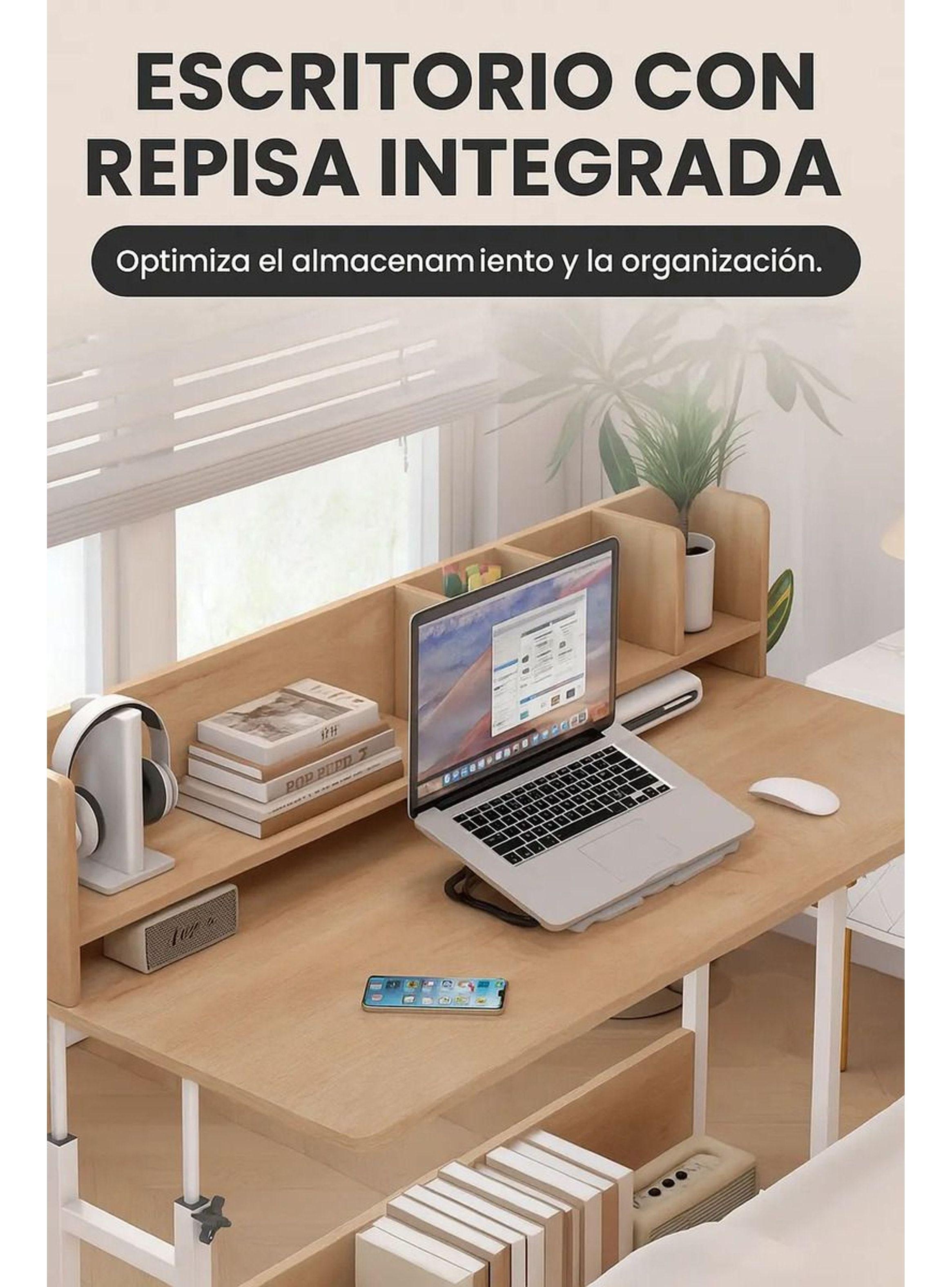 Escritorio Ajustable Con Repisa Y Rueda Para Cama 100cm Madera-4