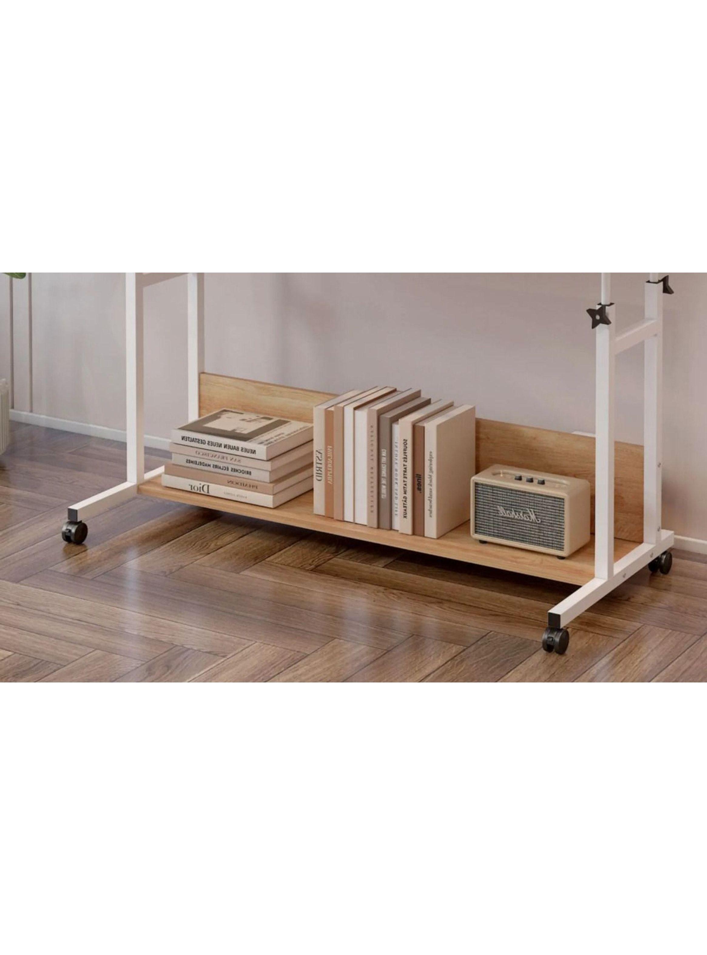 Escritorio Ajustable Con Repisa Y Rueda Para Cama 100cm Madera-5