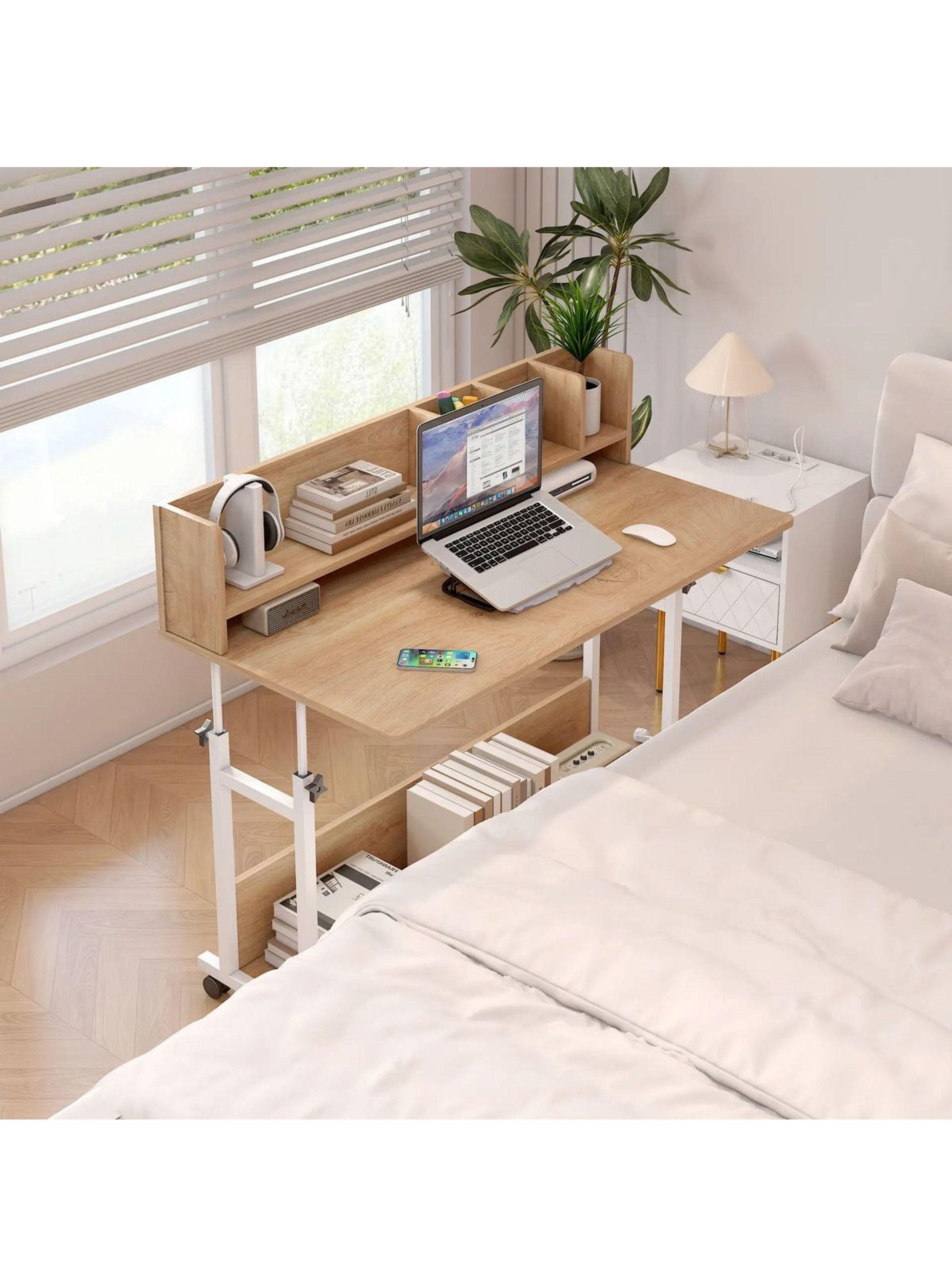 Escritorio Ajustable Con Repisa Y Rueda Para Cama 100cm Madera-0
