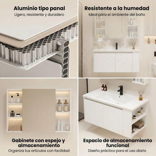 Vanitorio De Panal Aluminio + Botiquín De Espejo 90cm Blanco Un Agujero-4