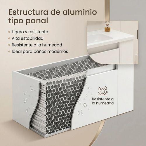 Vanitorio De Panal Aluminio + Botiquín De Espejo 90cm Blanco Un Agujero-7