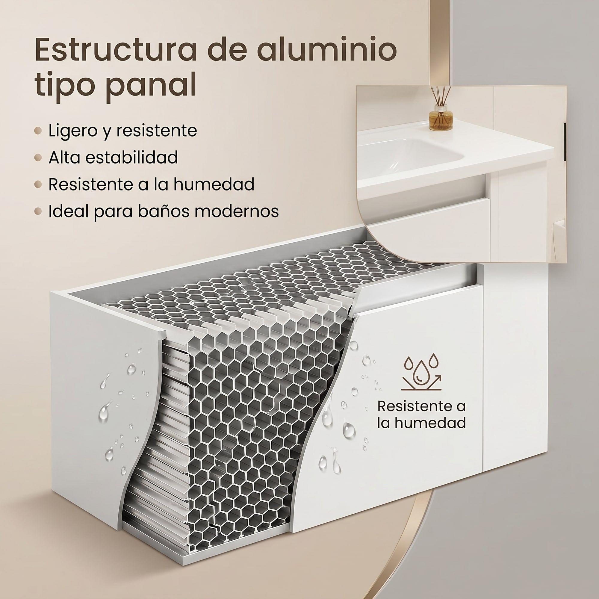 Vanitorio De Panal Aluminio + Botiquín De Espejo 90cm Blanco Un Agujero-7