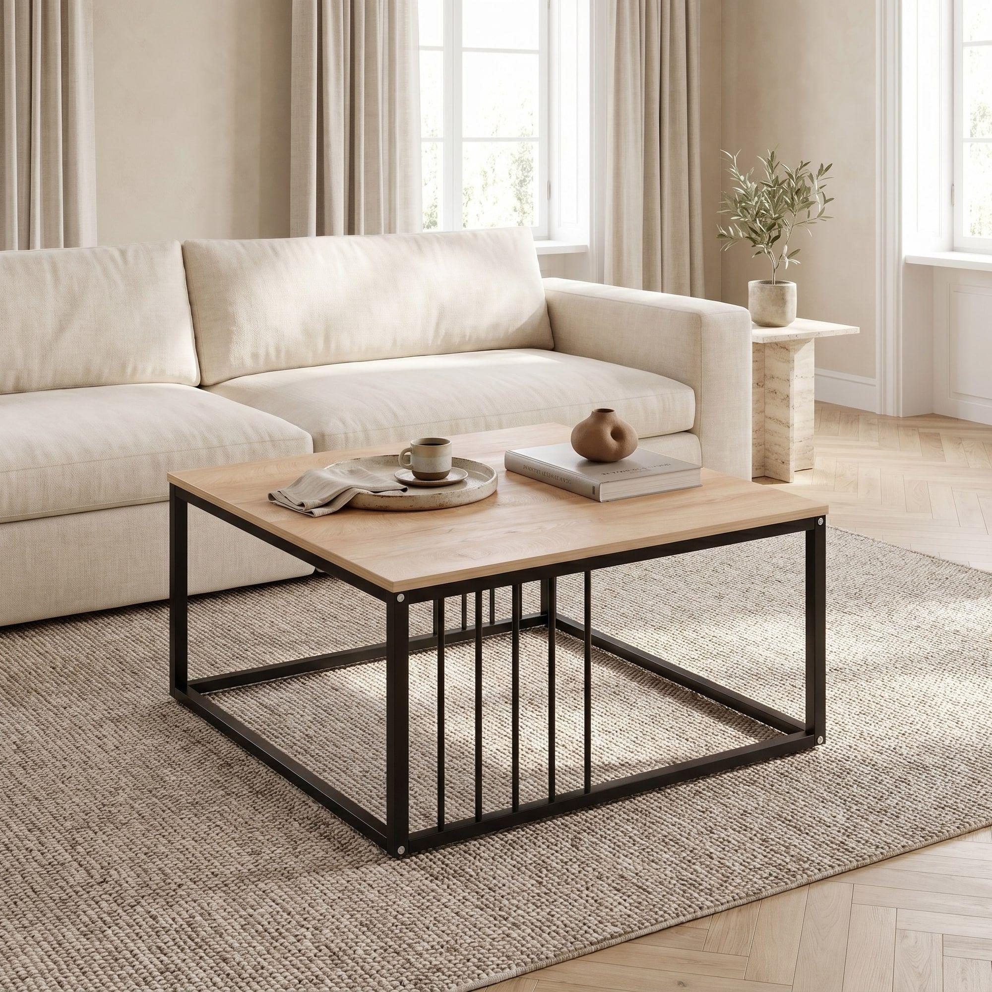 Mesa De Centro Minimalista Con Cubierta De Melamina 15 Mm Marrón Claro-0