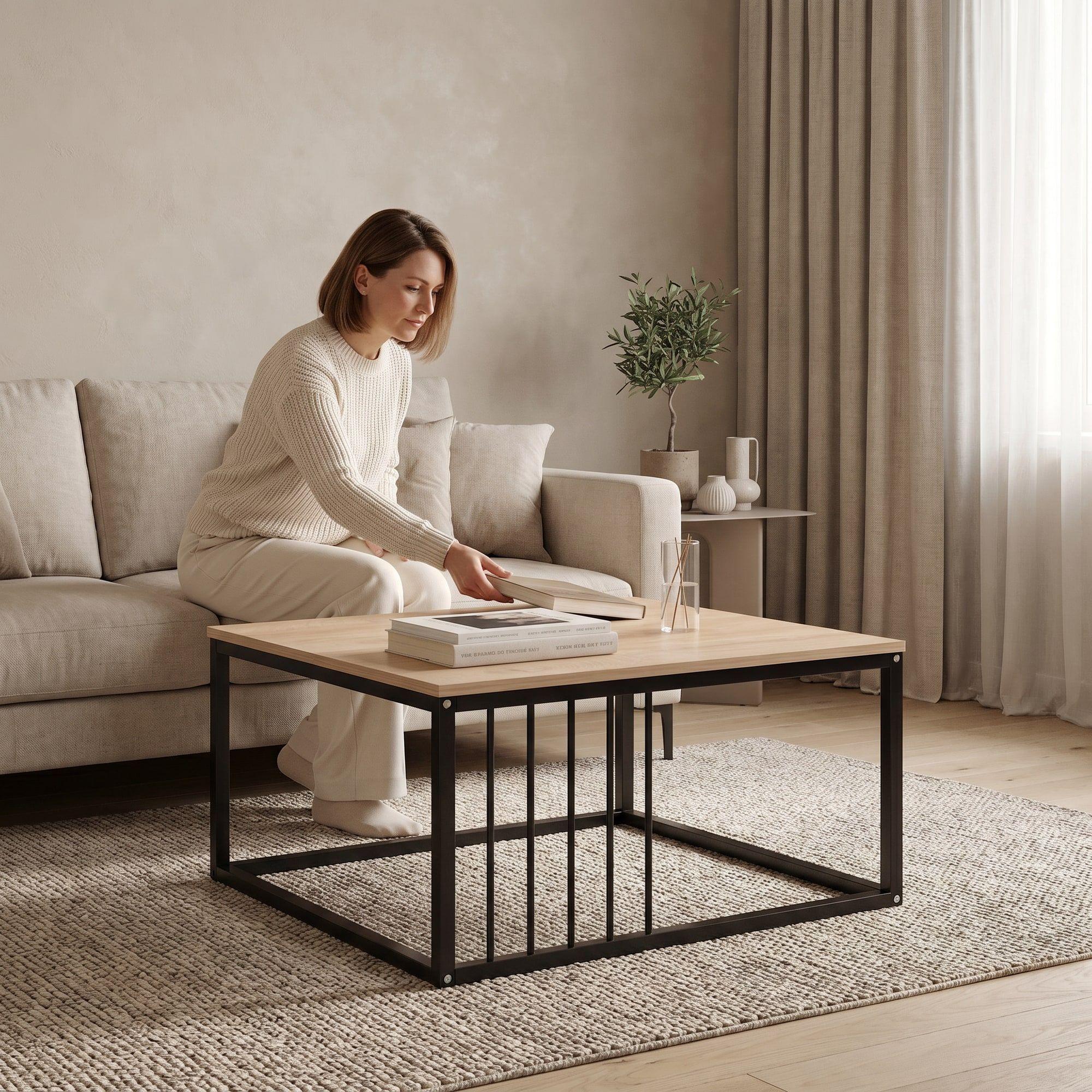 Mesa De Centro Minimalista Con Cubierta De Melamina 15 Mm Marrón Claro-5