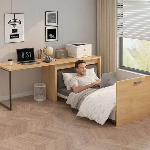 Escritorio Funcional Para Studio Con Cama Plegable 220cm Marrón-2