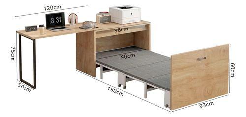 Escritorio Funcional Para Studio Con Cama Plegable 220cm Marrón-6
