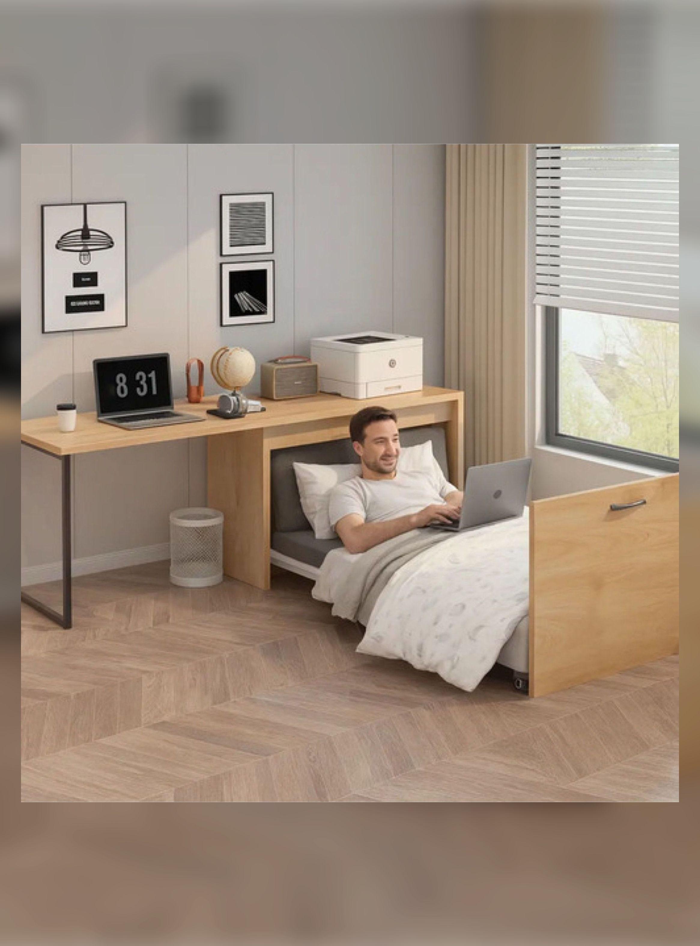 Escritorio Funcional Para Studio Con Cama Plegable 220cm Marrón-2