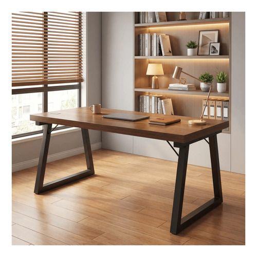 Escritorio Pata Metal Oficina 120x60x75cm Gruesa 30mm Marrón Oscuro-1